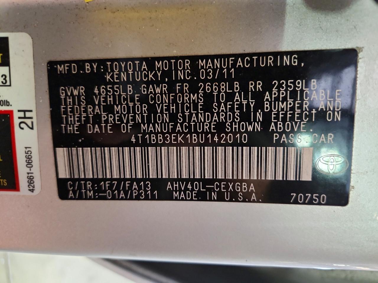 2011 Toyota Camry Hybrid Silver vin: 4T1BB3EK1BU142010