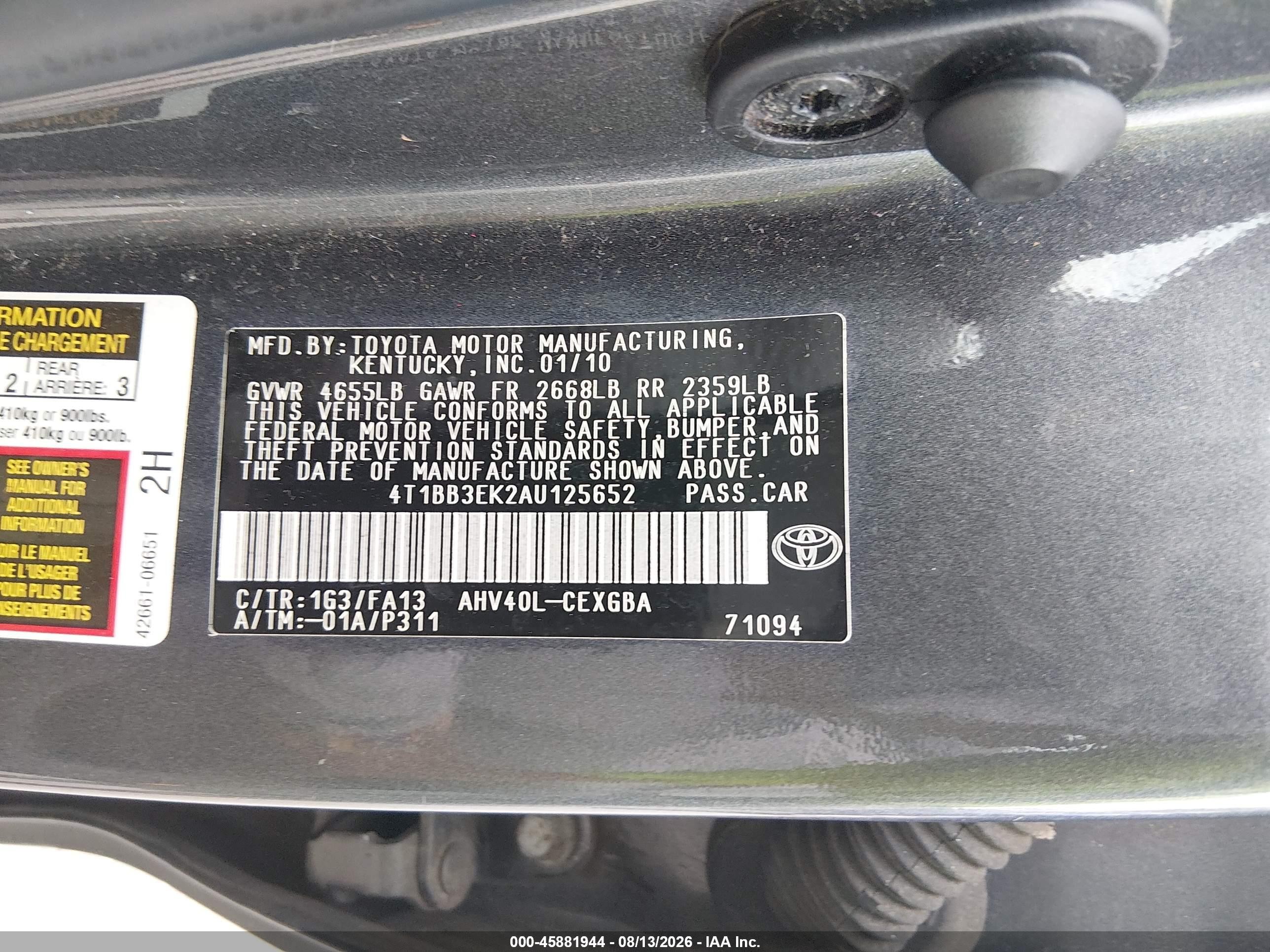 2010 Toyota Camry Hybrid   Gray vin: 4T1BB3EK2AU125652