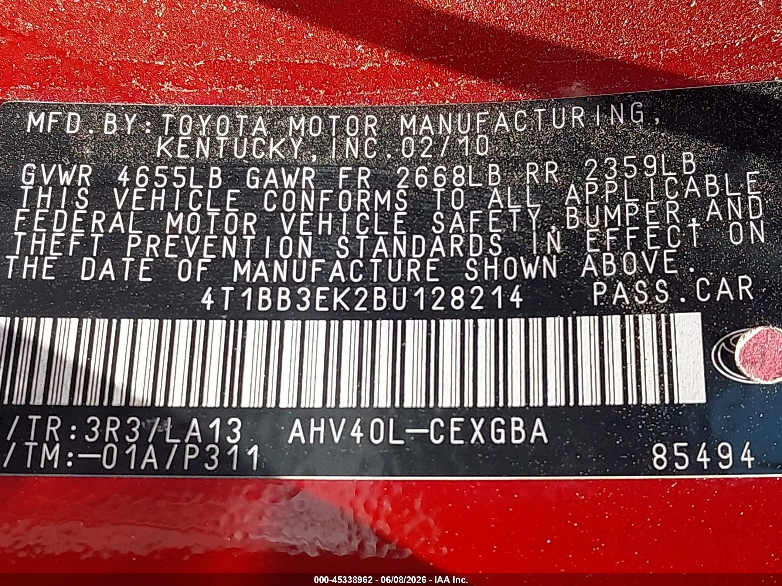 2011 Toyota Camry Hybrid   Красный vin: 4T1BB3EK2BU128214