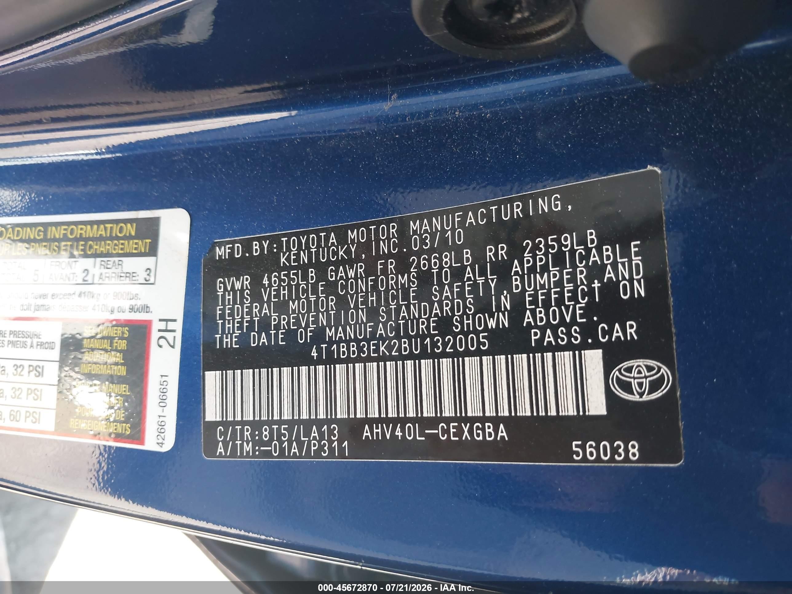 2011 Toyota Camry Hybrid   Blue vin: 4T1BB3EK2BU132005
