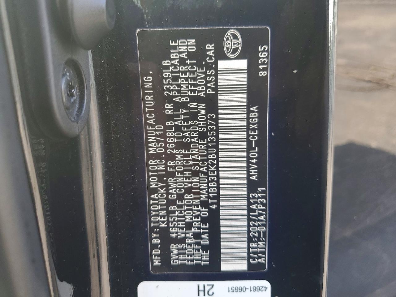 2011 Toyota Camry Hybrid Black vin: 4T1BB3EK2BU135373