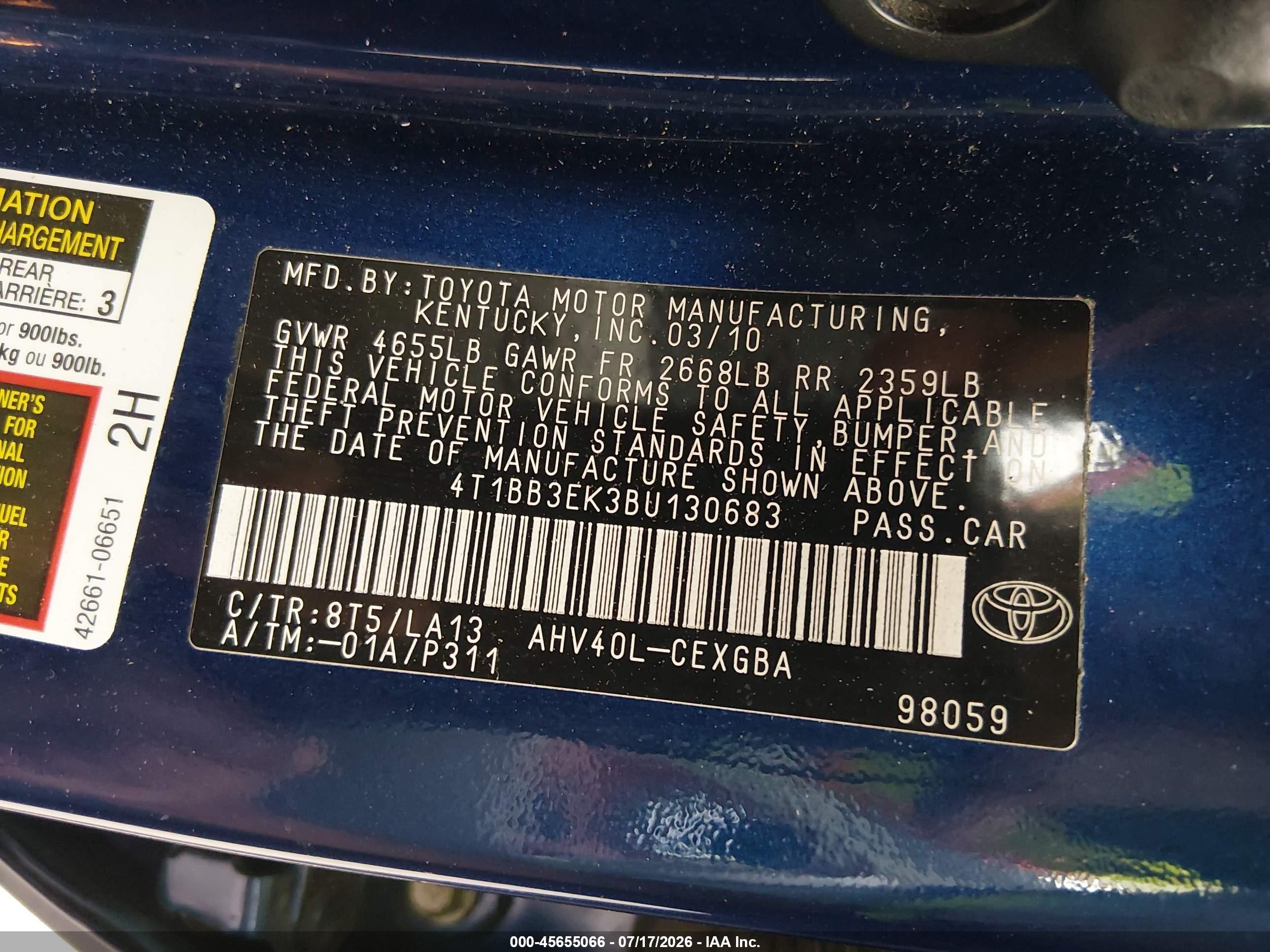 2011 Toyota Camry Hybrid   Blue vin: 4T1BB3EK3BU130683