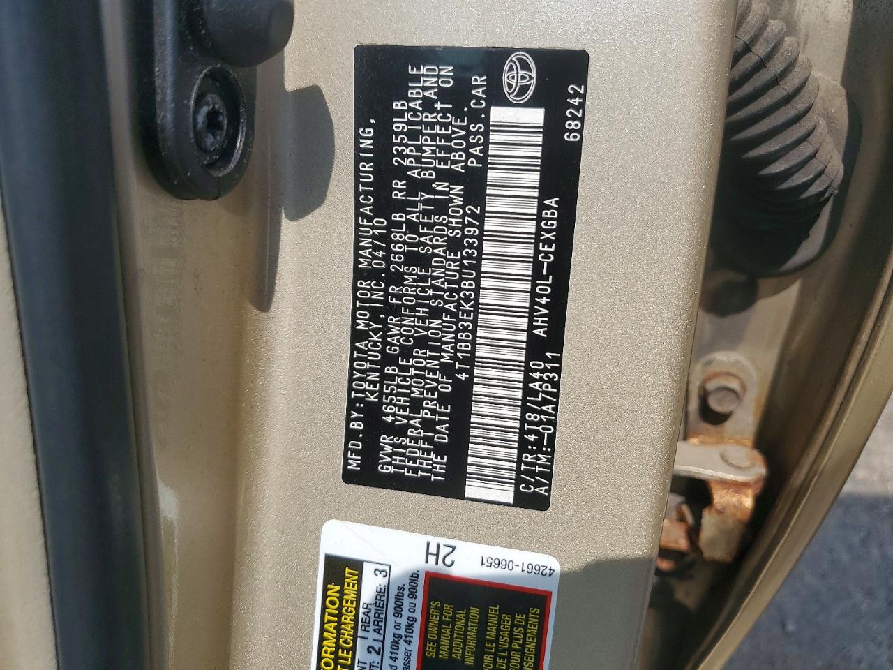 2011 Toyota Camry Hybrid Gold vin: 4T1BB3EK3BU133972