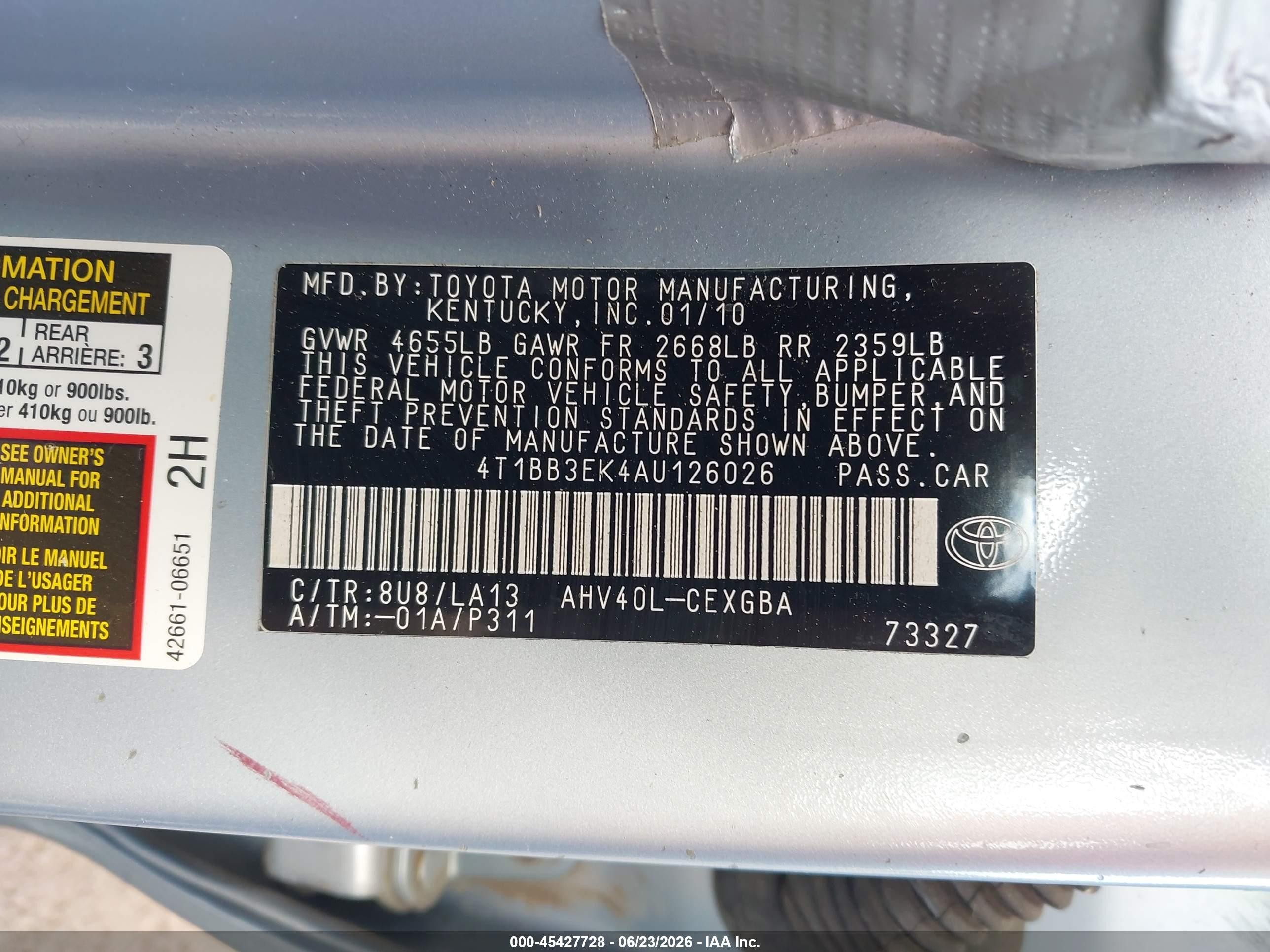 2010 Toyota Camry Hybrid   Blue vin: 4T1BB3EK4AU126026