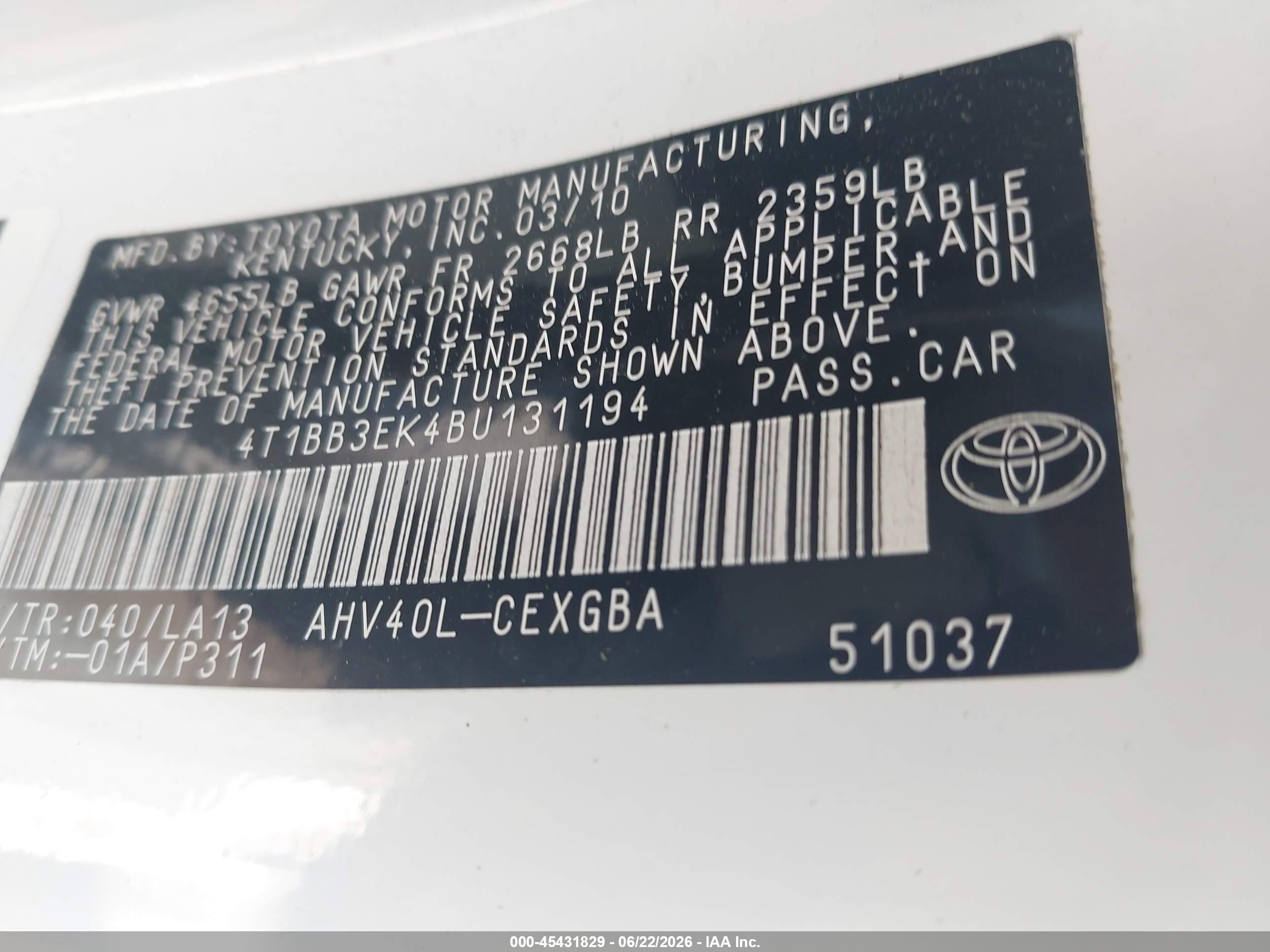 2011 Toyota Camry Hybrid   White vin: 4T1BB3EK4BU131194