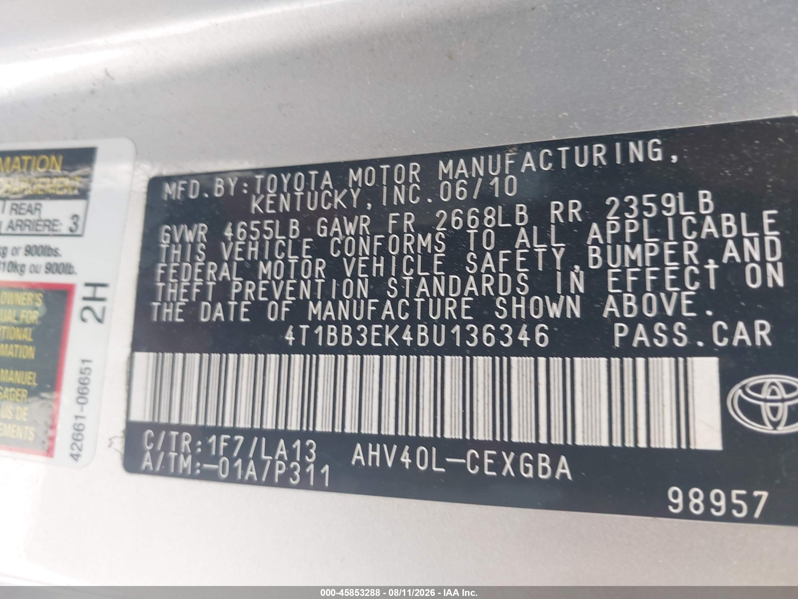 2011 Toyota Camry Hybrid   Silver vin: 4T1BB3EK4BU136346