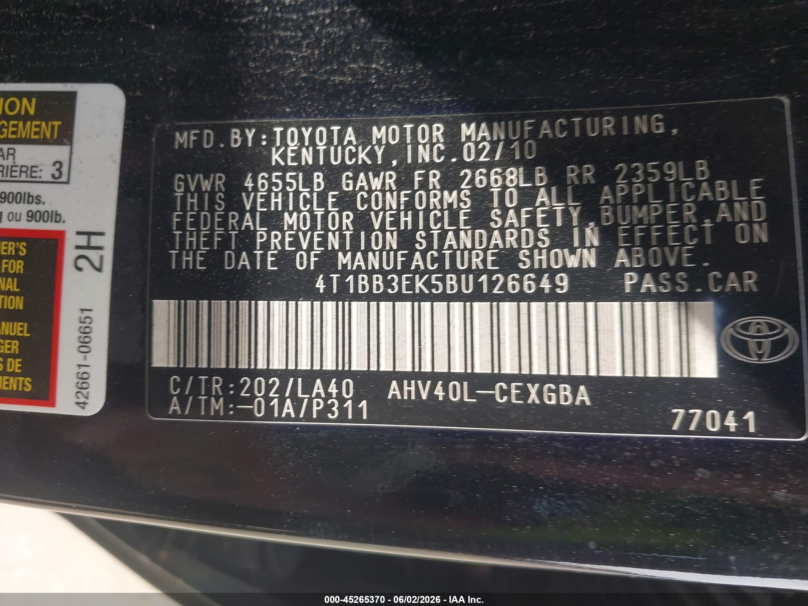 2011 Toyota Camry Hybrid   Black vin: 4T1BB3EK5BU126649