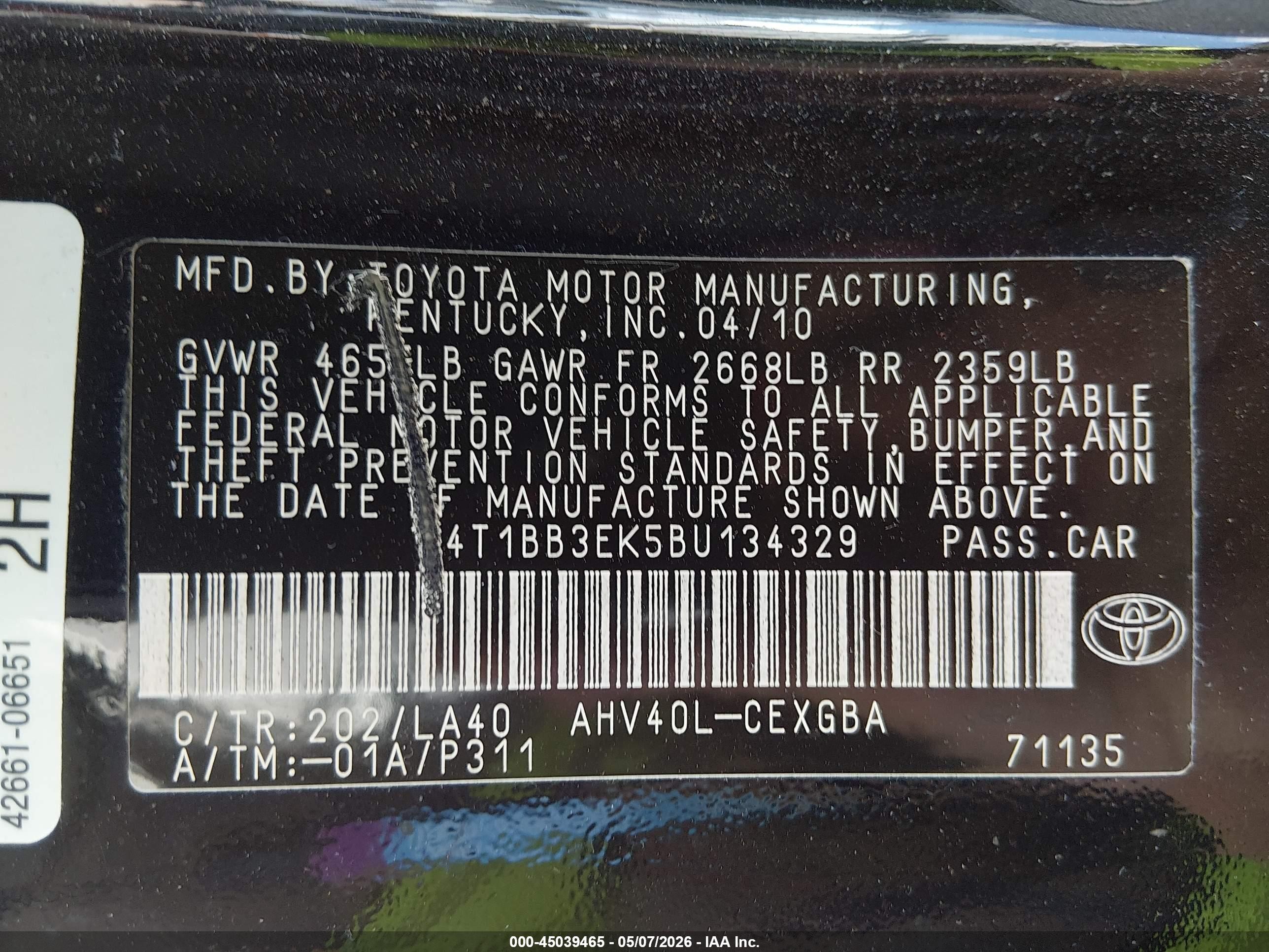 2011 Toyota Camry Hybrid   Черный vin: 4T1BB3EK5BU134329