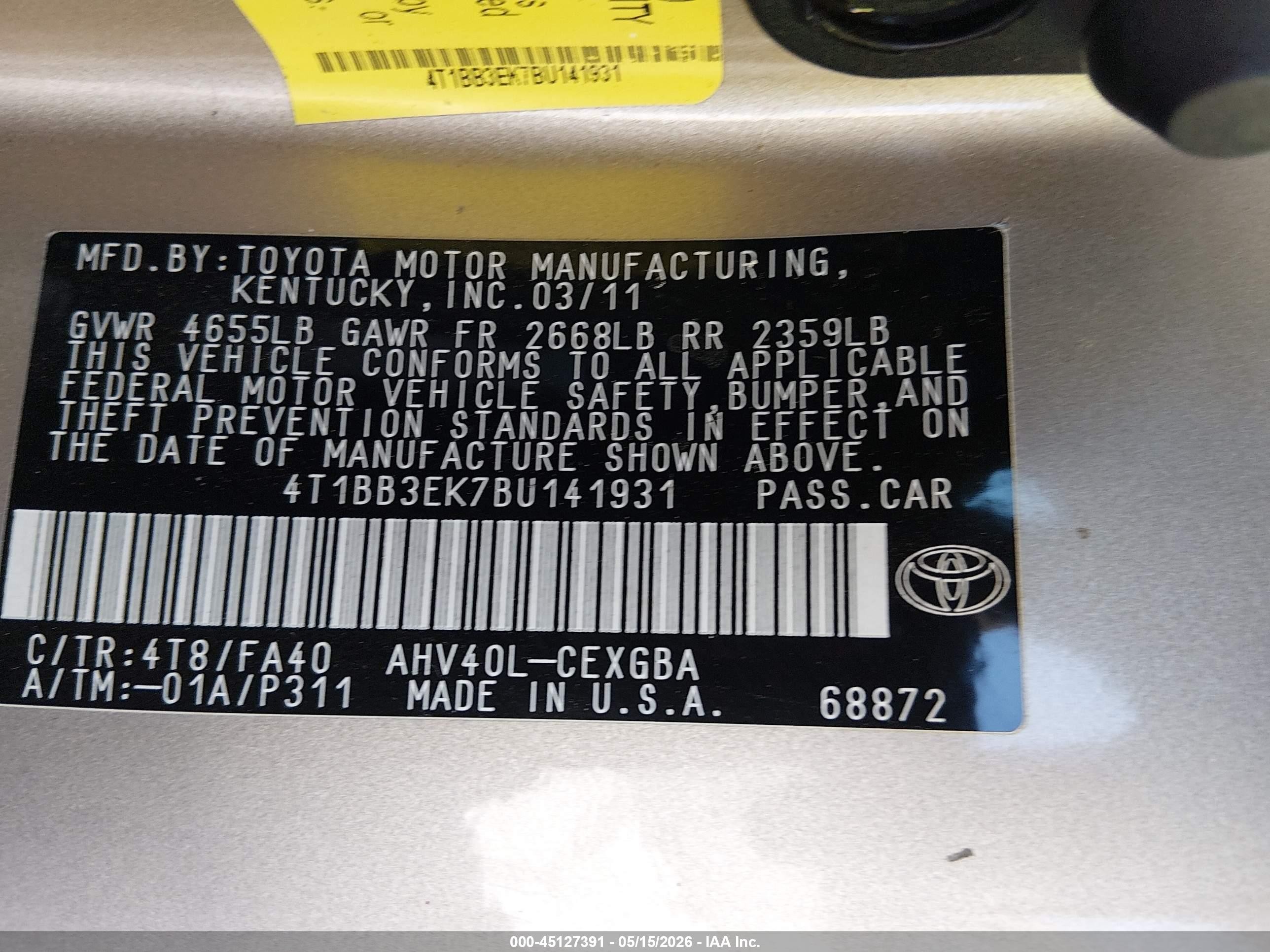 2011 Toyota Camry Hybrid   Gold vin: 4T1BB3EK7BU141931