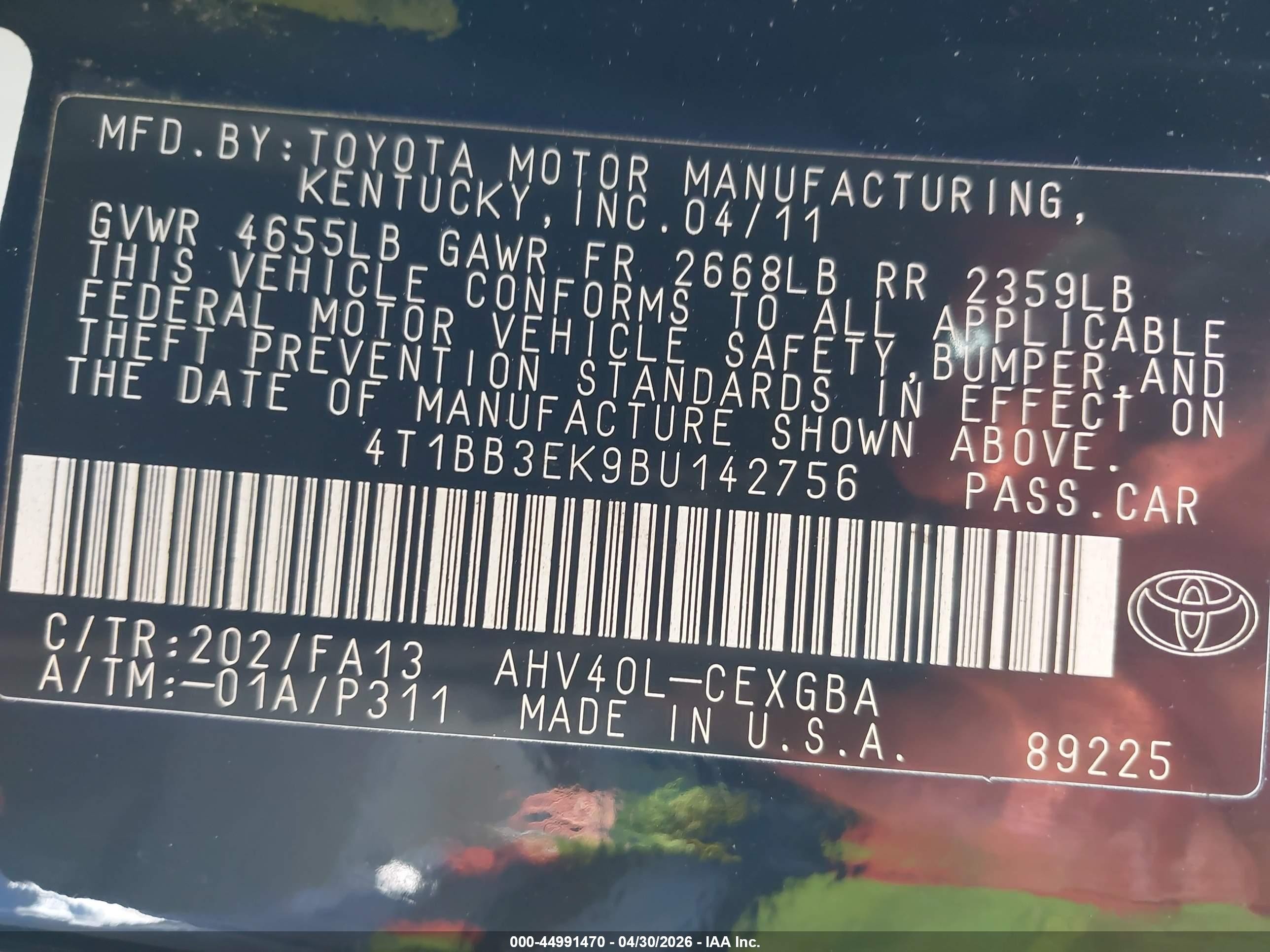 2011 Toyota Camry Hybrid   Black vin: 4T1BB3EK9BU142756