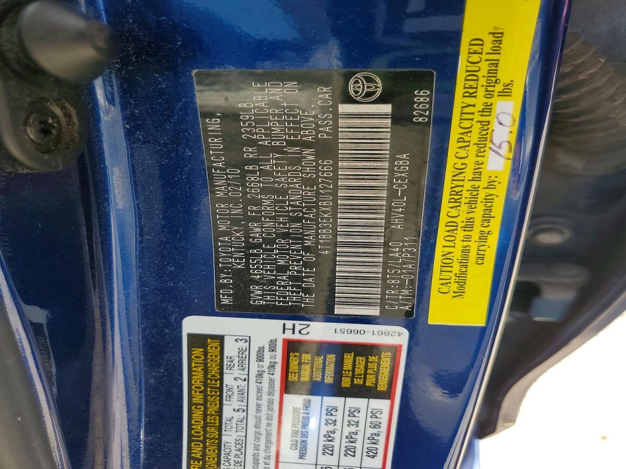2011 Toyota Camry Hybrid Синий vin: 4T1BB3EKXBU127666