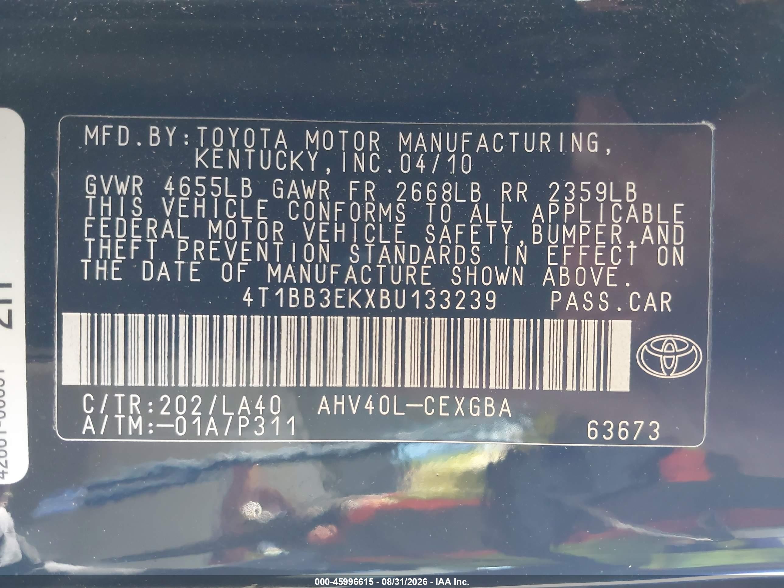 2011 Toyota Camry Hybrid   Черный vin: 4T1BB3EKXBU133239