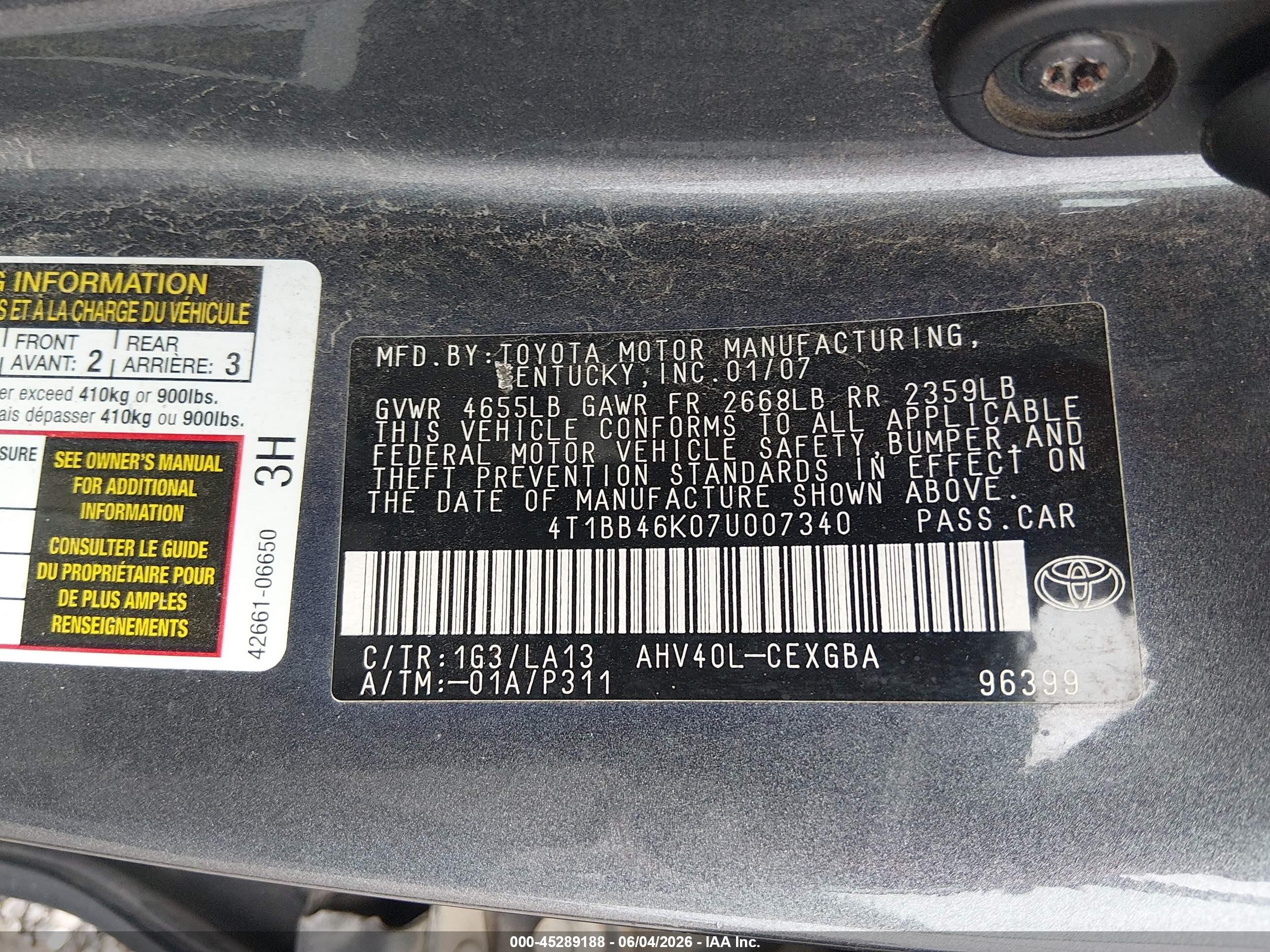 2007 Toyota Camry Hybrid Gray vin: 4T1BB46K07U007340