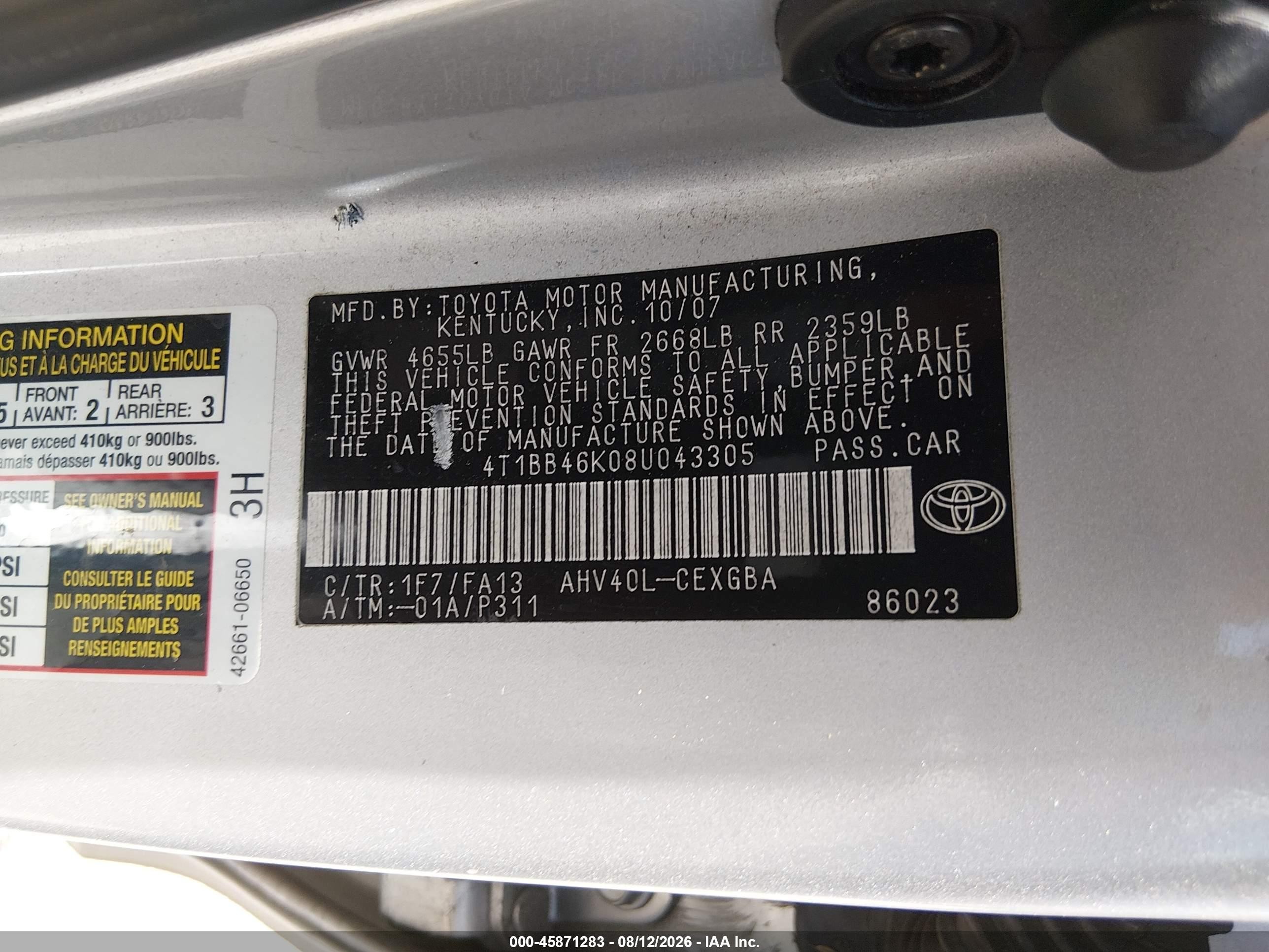 2008 Toyota Camry Hybrid   Silver vin: 4T1BB46K08U043305