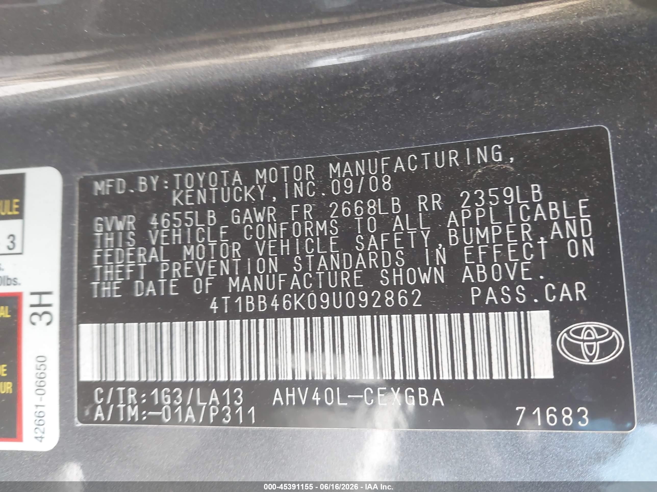 2009 Toyota Camry Hybrid   Gray vin: 4T1BB46K09U092862