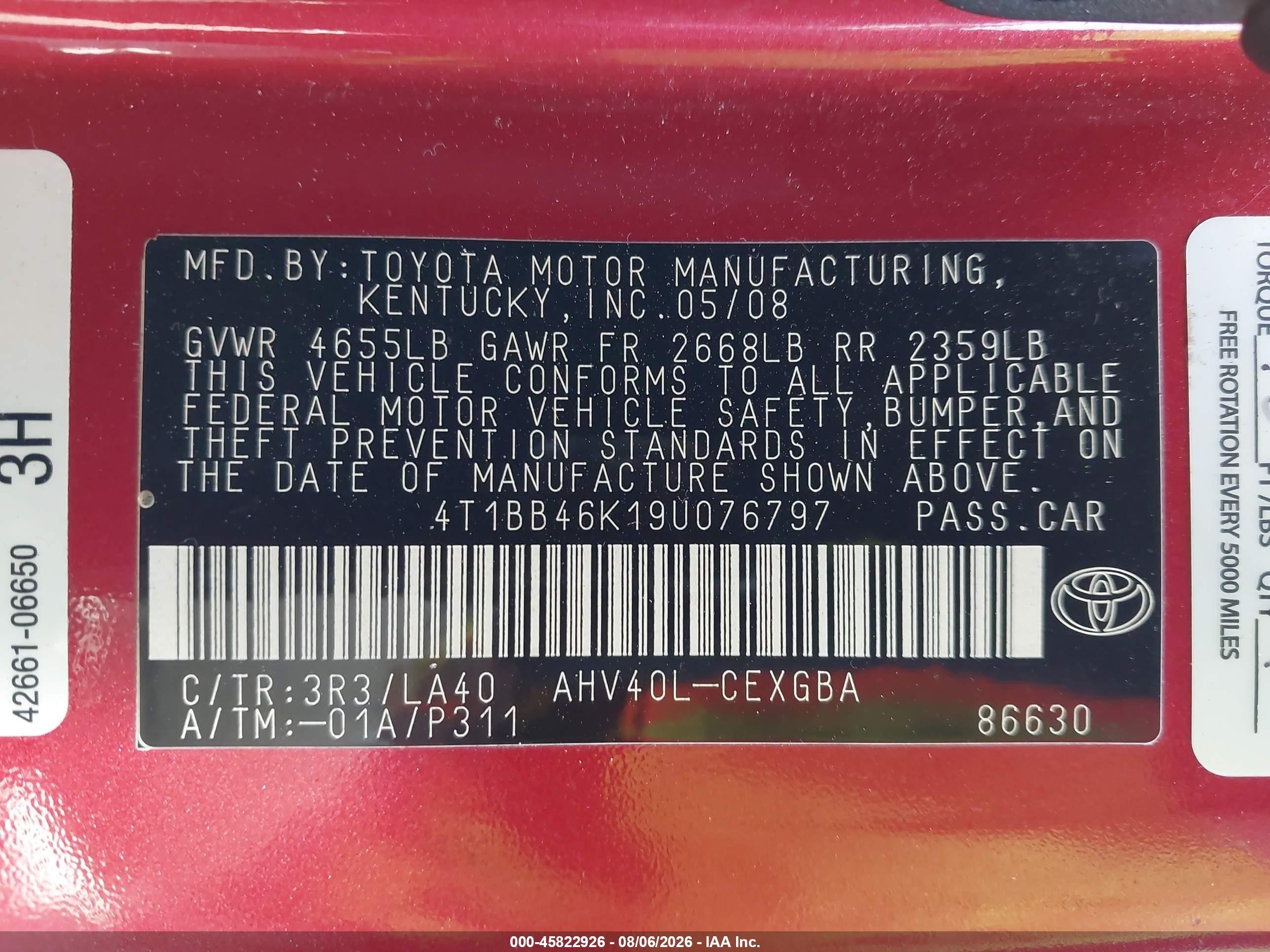 2009 Toyota Camry Hybrid Red vin: 4T1BB46K19U076797
