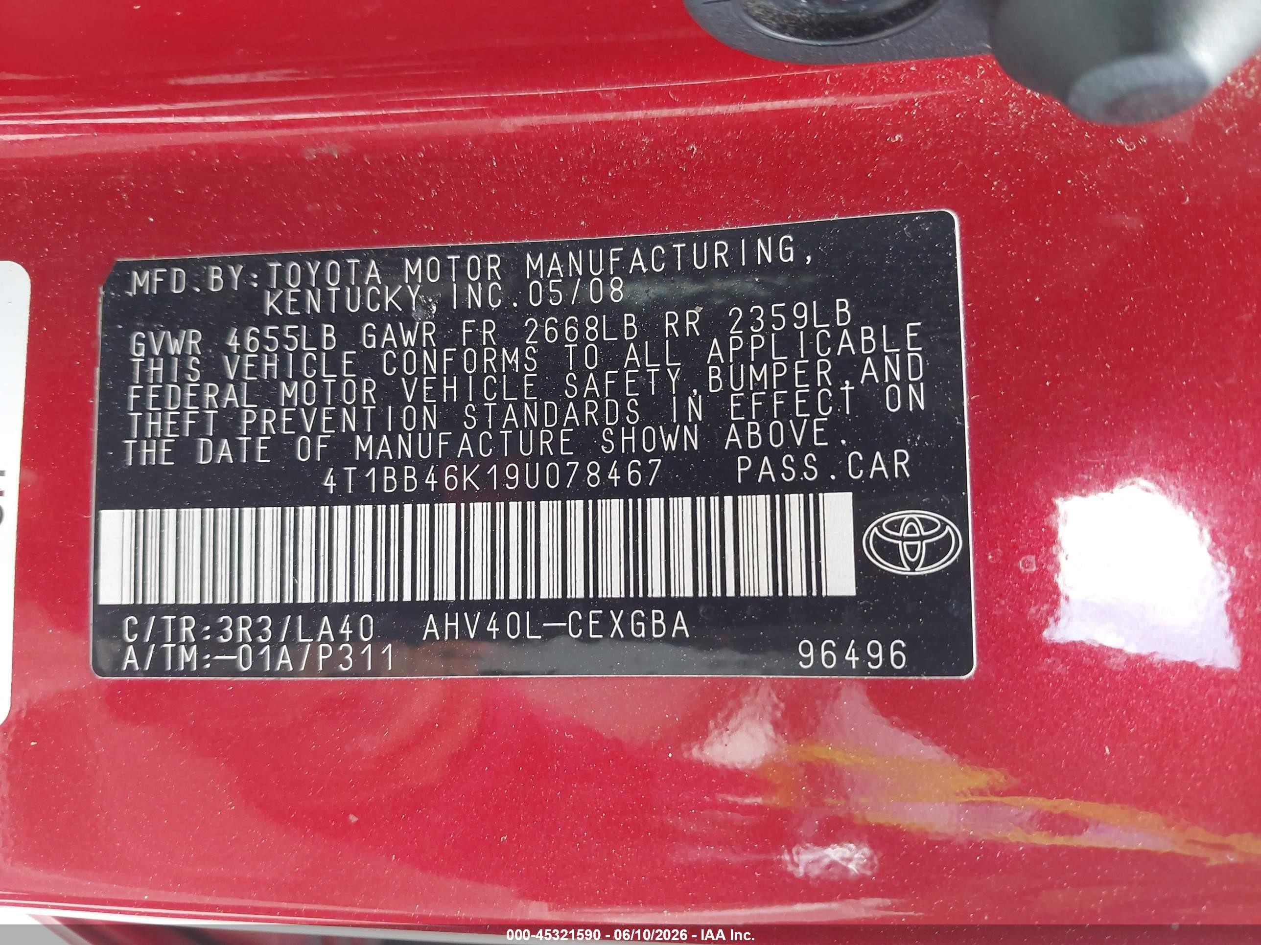 2009 Toyota Camry Hybrid   Red vin: 4T1BB46K19U078467