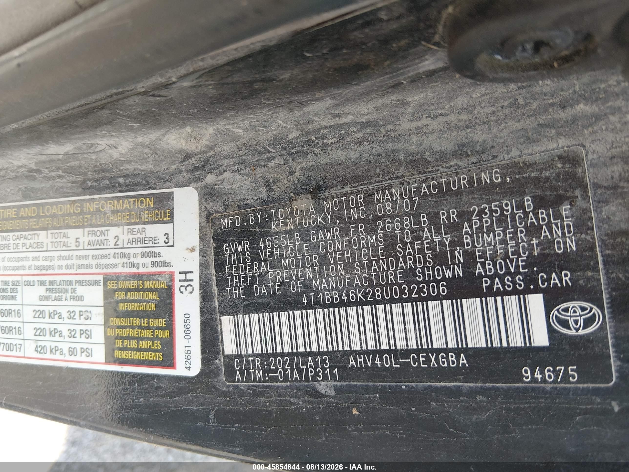 2008 Toyota Camry Hybrid   Black vin: 4T1BB46K28U032306