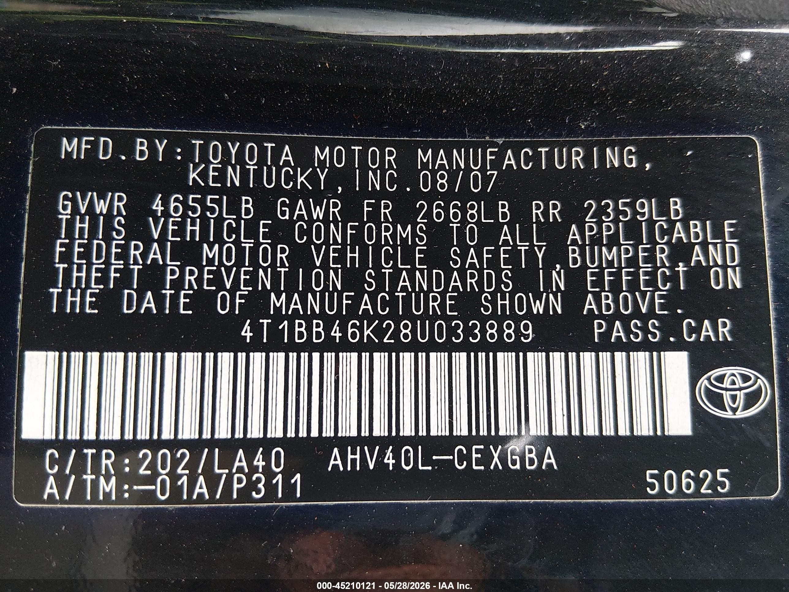 2008 Toyota Camry Hybrid   Черный vin: 4T1BB46K28U033889