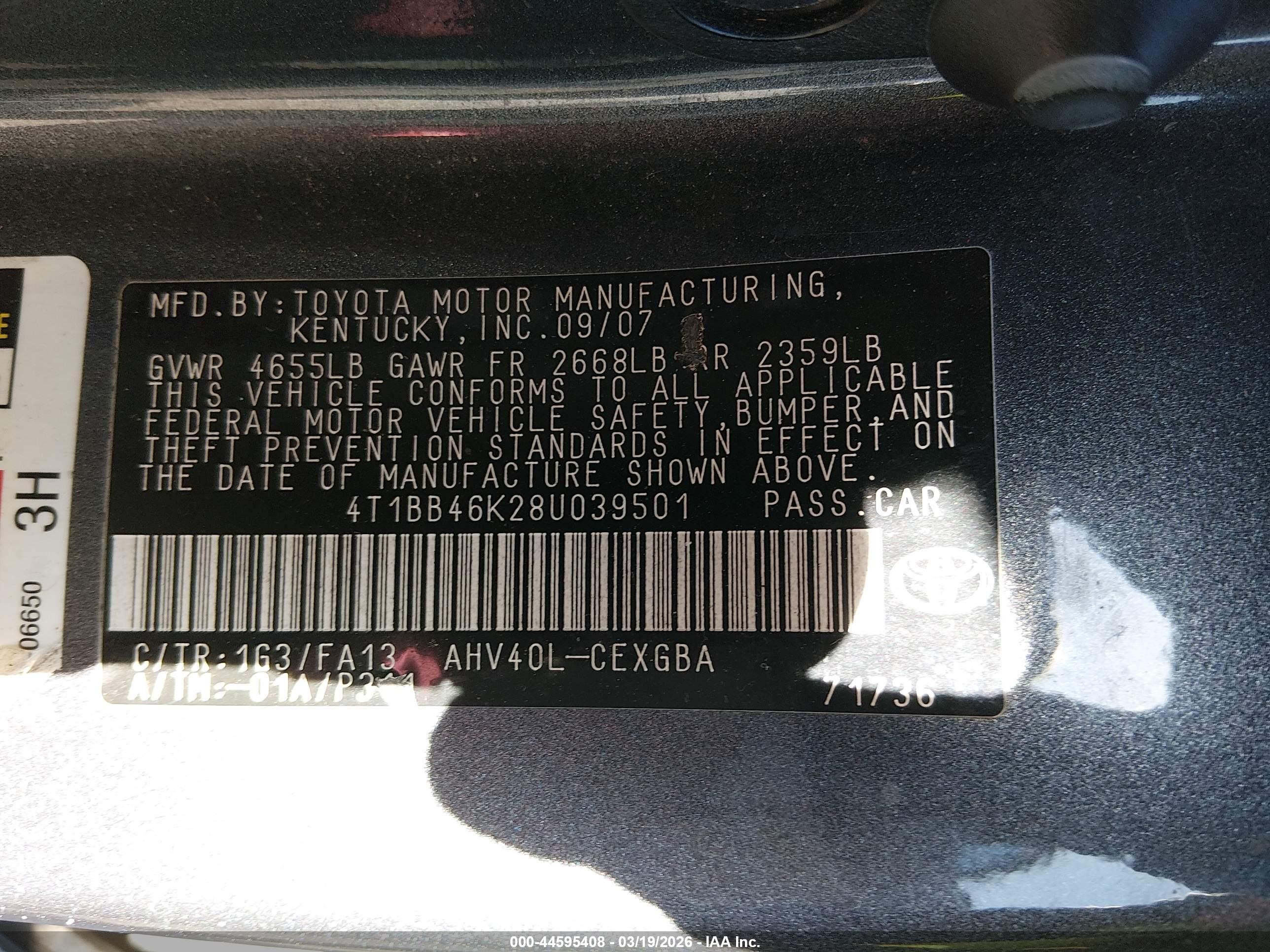 2008 Toyota Camry Hybrid   Серый vin: 4T1BB46K28U039501