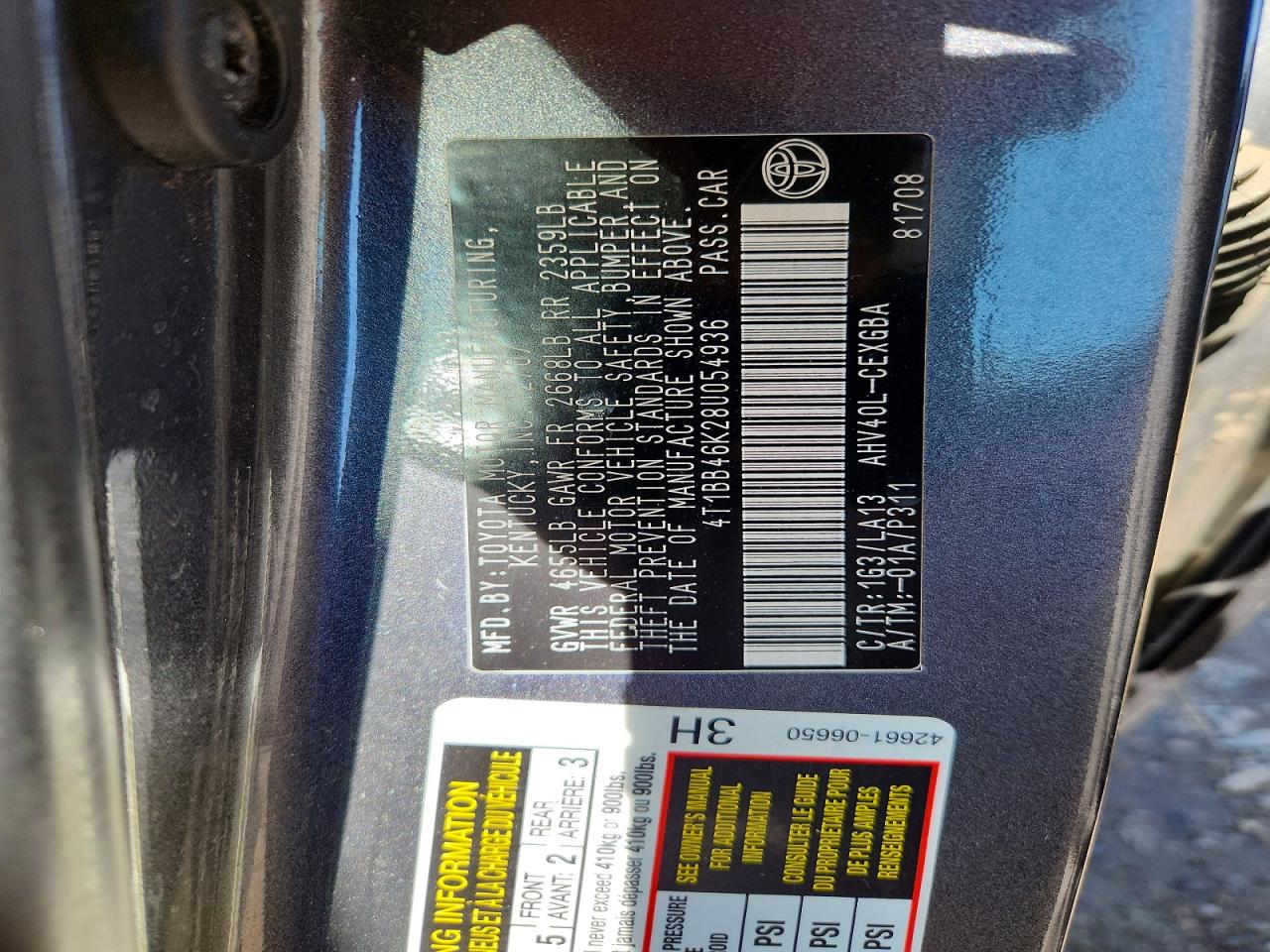 2008 Toyota Camry Hybrid Серый vin: 4T1BB46K28U054936