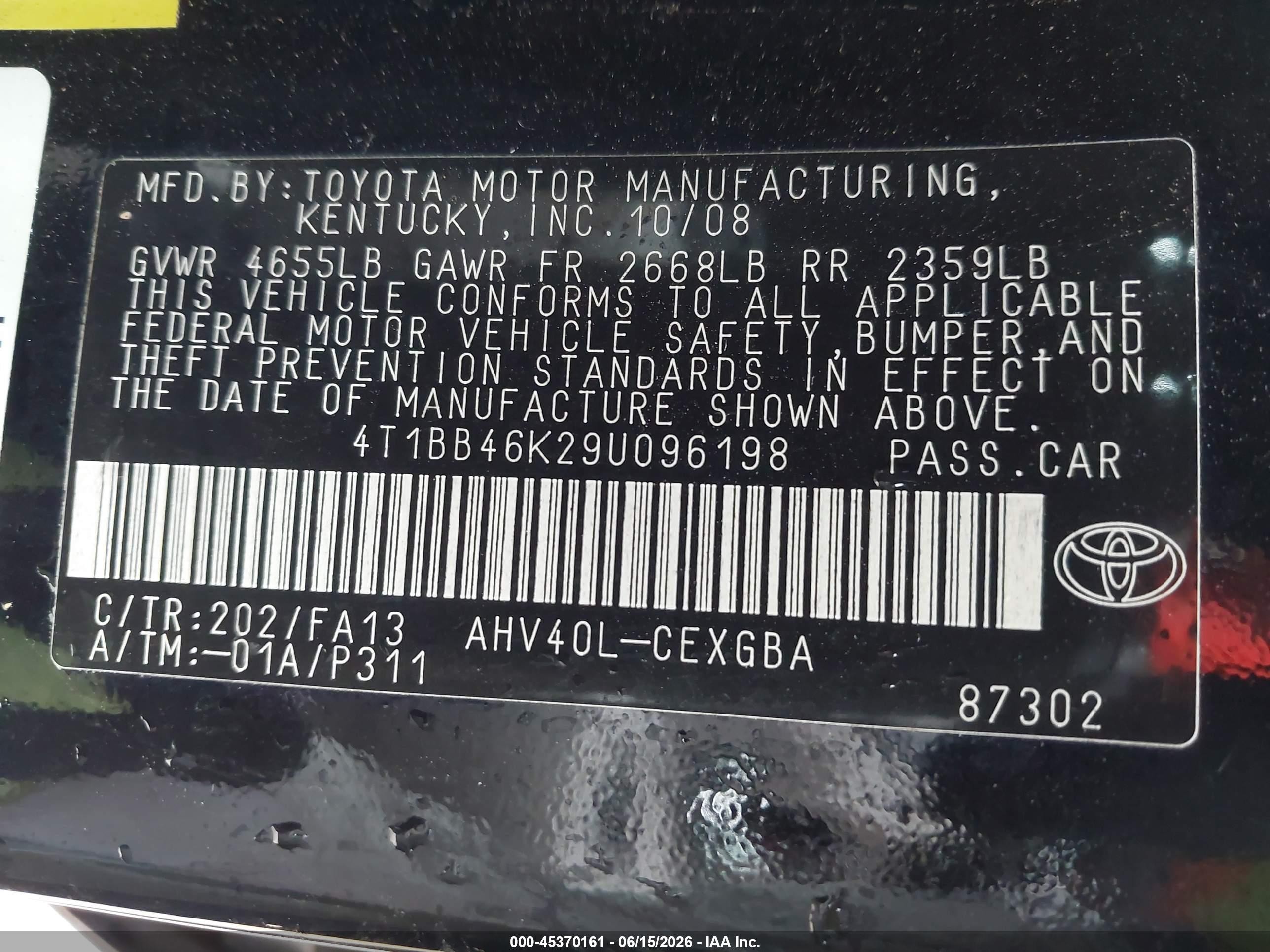 2009 Toyota Camry Hybrid   Black vin: 4T1BB46K29U096198