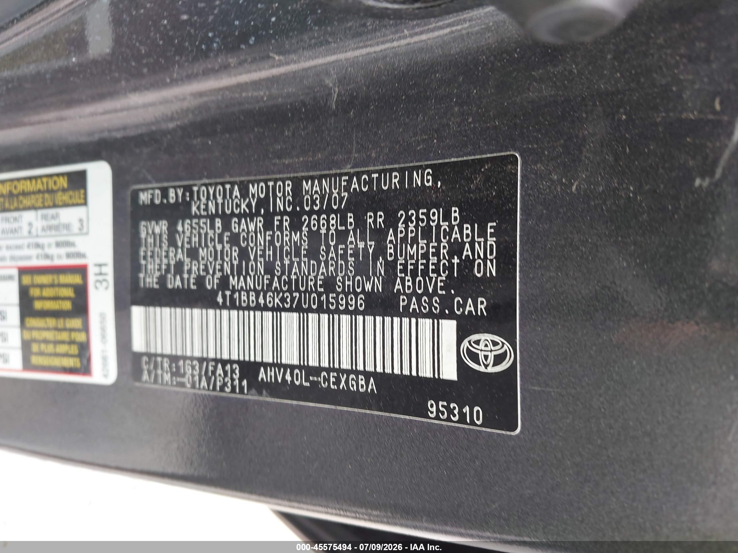 2007 Toyota Camry Hybrid Gray vin: 4T1BB46K37U015996