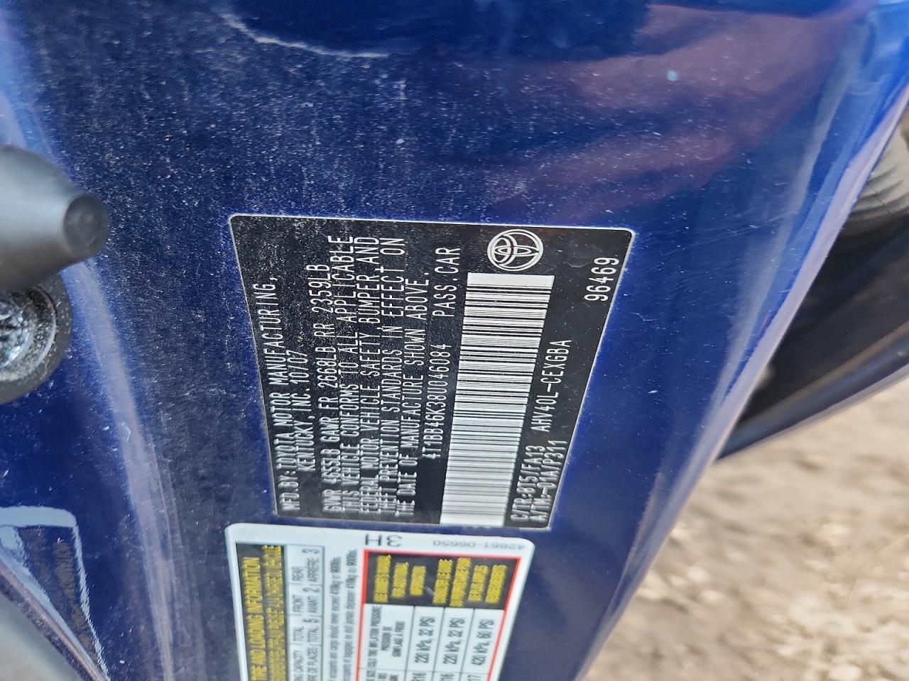 2008 Toyota Camry Hybrid Blue vin: 4T1BB46K38U046084