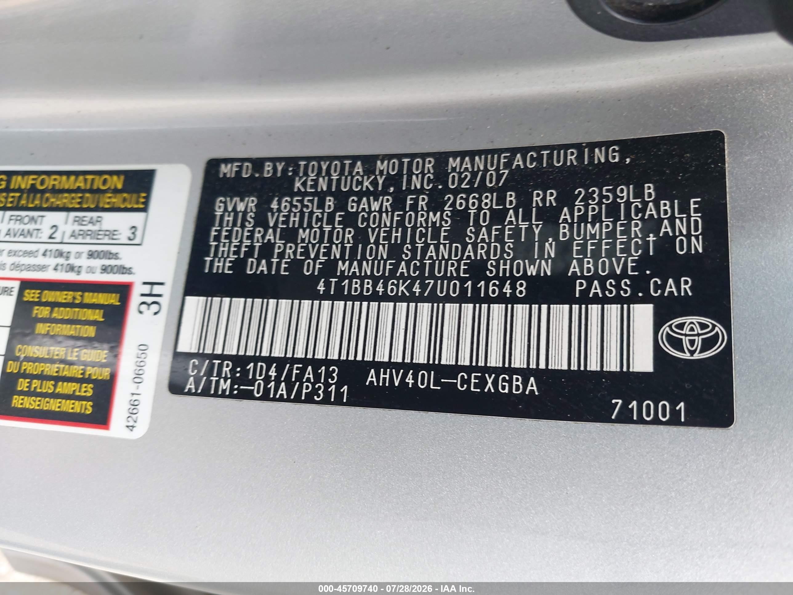 2007 Toyota Camry Hybrid   Gray vin: 4T1BB46K47U011648