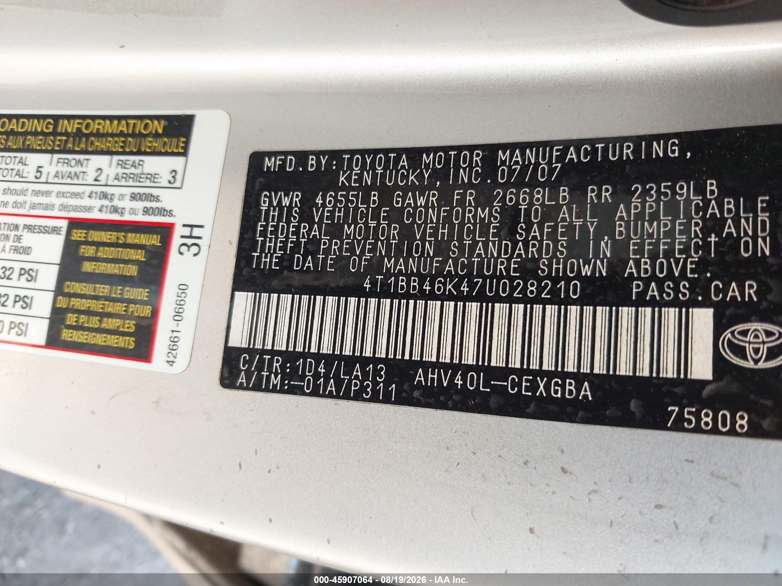 2007 Toyota Camry Hybrid   Silver vin: 4T1BB46K47U028210