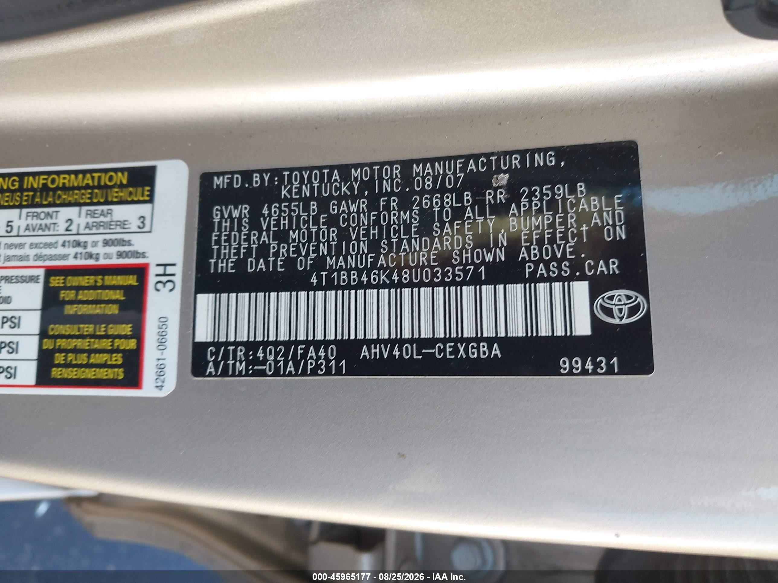 2008 Toyota Camry Hybrid   Gold vin: 4T1BB46K48U033571