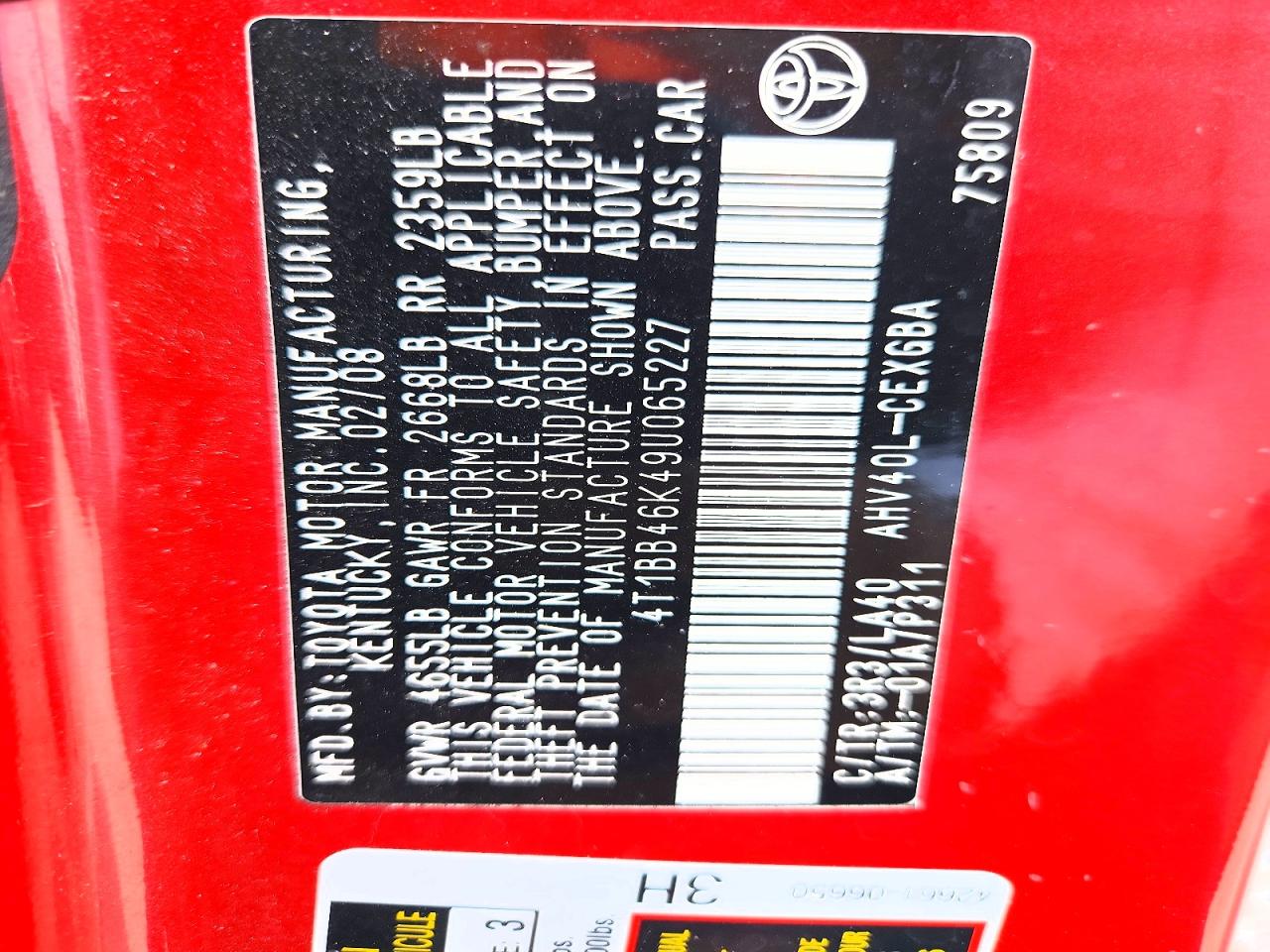 2009 Toyota Camry Hybrid Red vin: 4T1BB46K49U065227