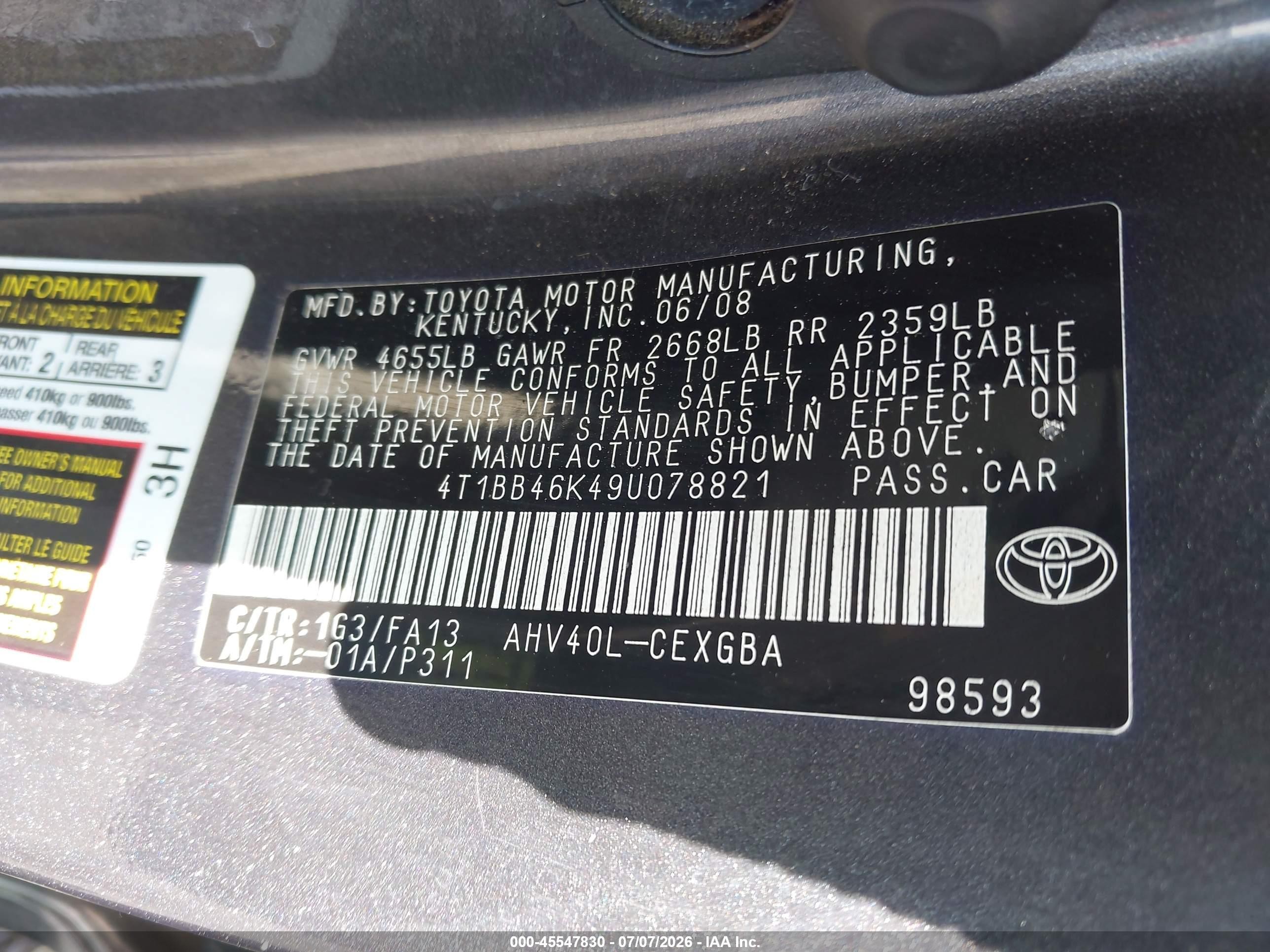 2009 Toyota Camry Hybrid   Gray vin: 4T1BB46K49U078821