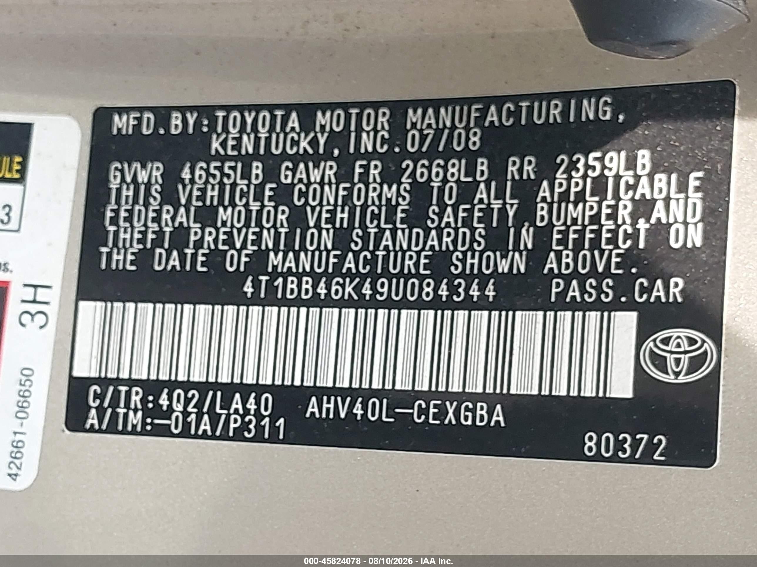 2009 Toyota Camry Hybrid   Gold vin: 4T1BB46K49U084344