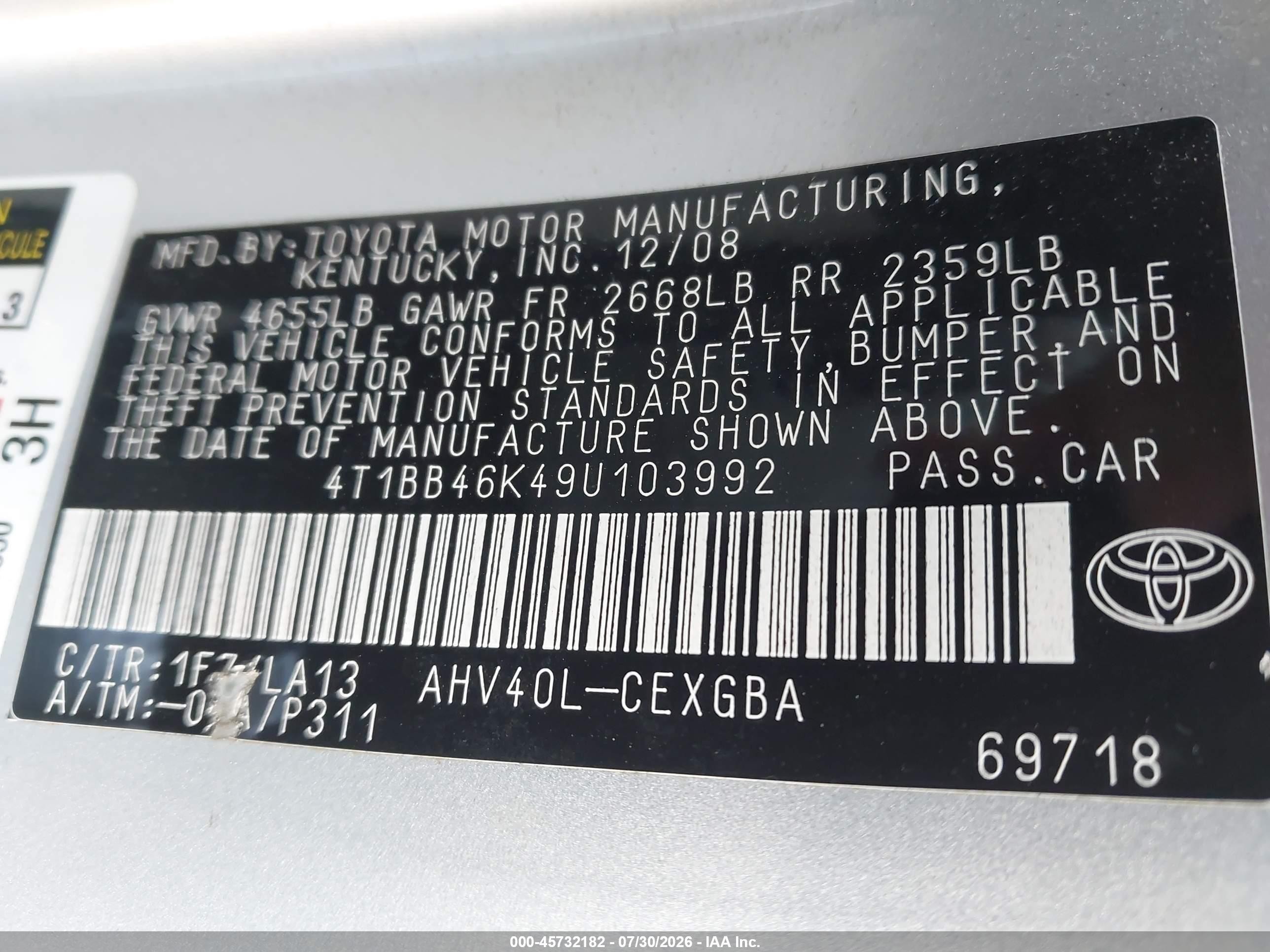 2009 Toyota Camry Hybrid   Silver vin: 4T1BB46K49U103992