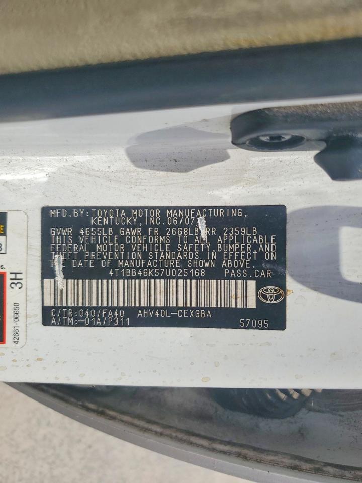2007 Toyota Camry Hybrid White vin: 4T1BB46K57U025168
