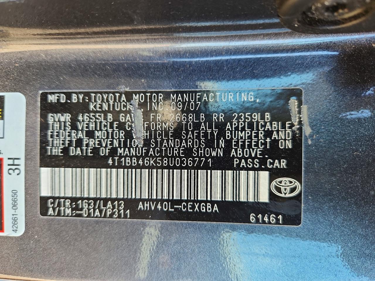 2008 Toyota Camry Hybrid Charcoal vin: 4T1BB46K58U036771