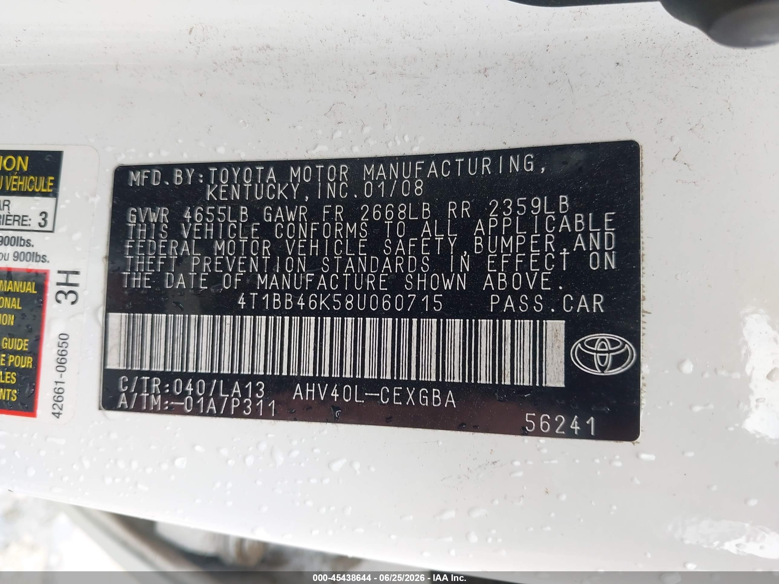 2008 Toyota Camry Hybrid White vin: 4T1BB46K58U060715