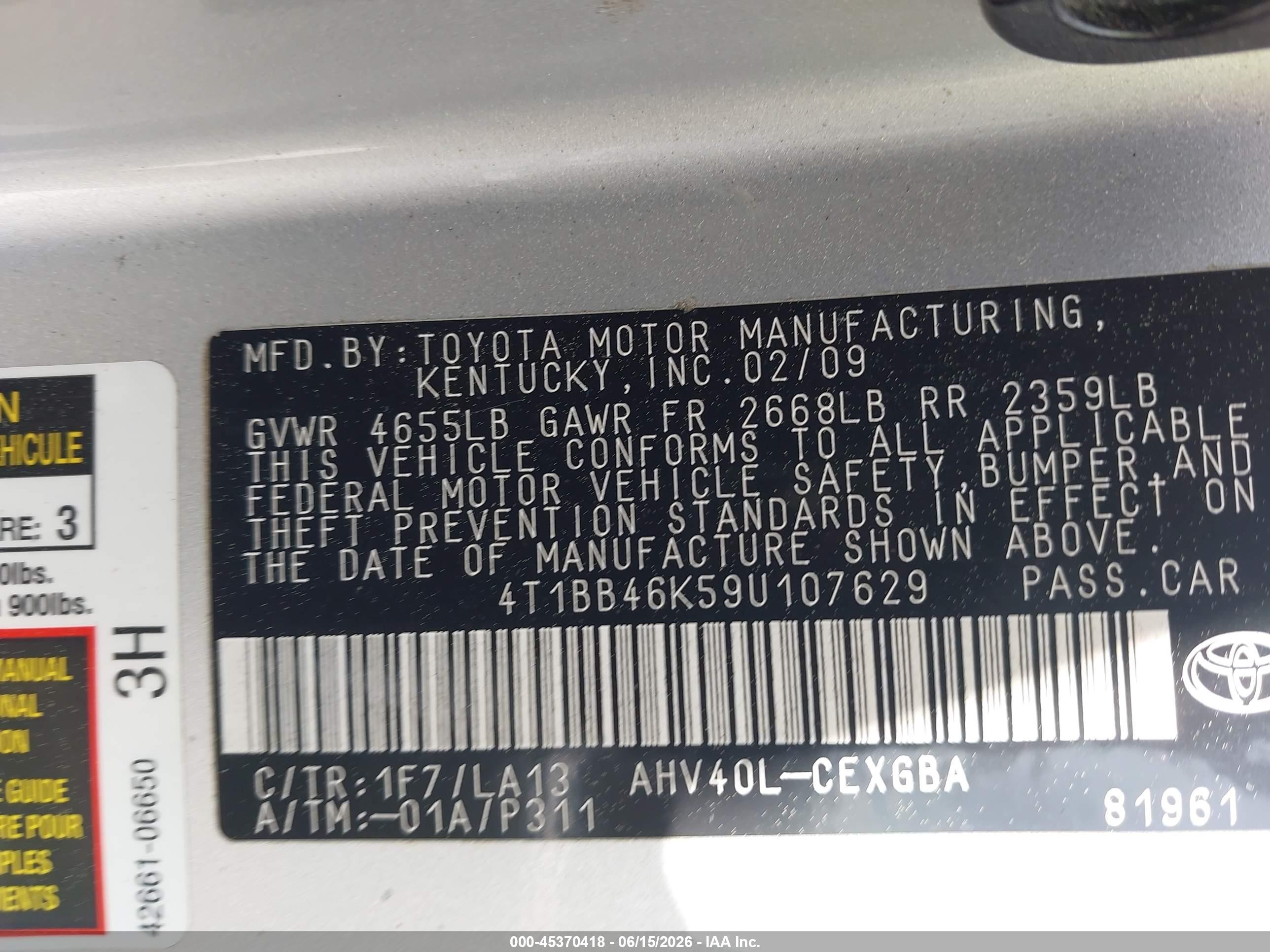 2009 Toyota Camry Hybrid   Silver vin: 4T1BB46K59U107629