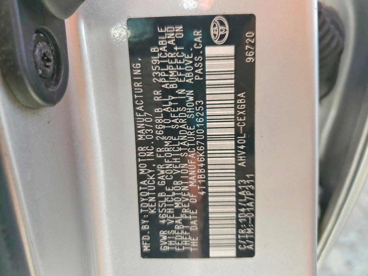 2007 Toyota Camry Hybrid Silver vin: 4T1BB46K67U016253