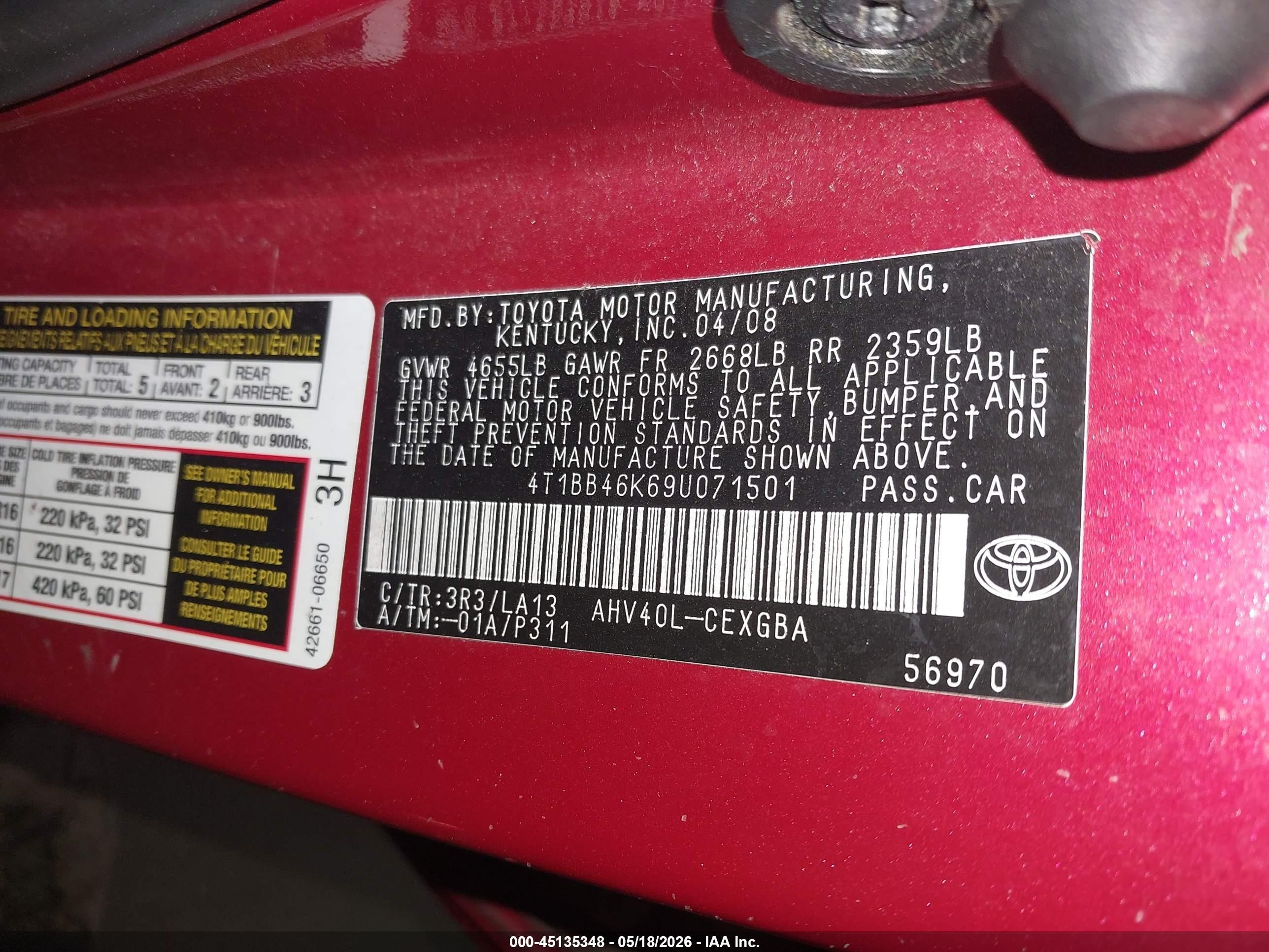 2009 Toyota Camry Hybrid   Red vin: 4T1BB46K69U071501