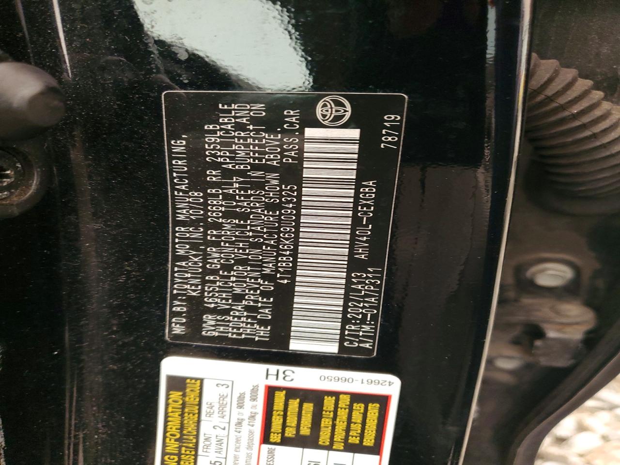2009 Toyota Camry Hybrid Черный vin: 4T1BB46K69U094325