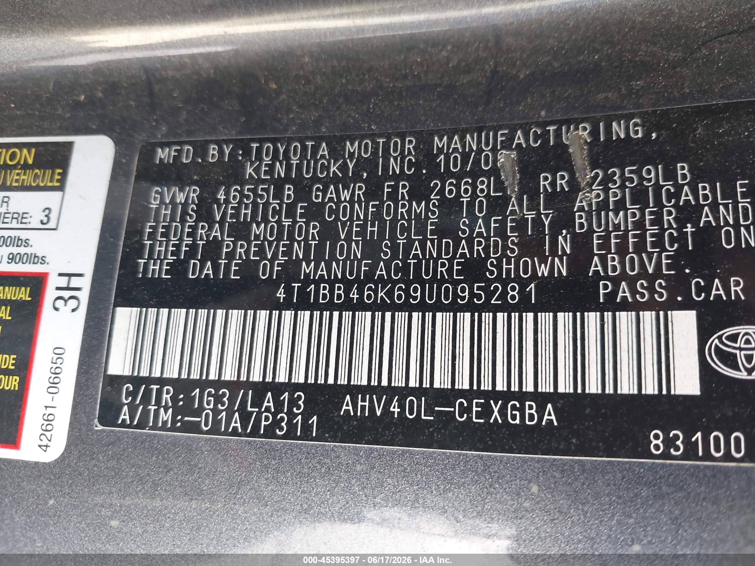 2009 Toyota Camry Hybrid   Серый vin: 4T1BB46K69U095281