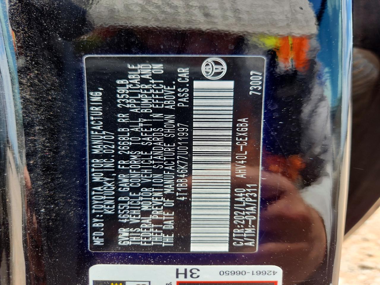 2007 Toyota Camry Hybrid Черный vin: 4T1BB46K77U011997
