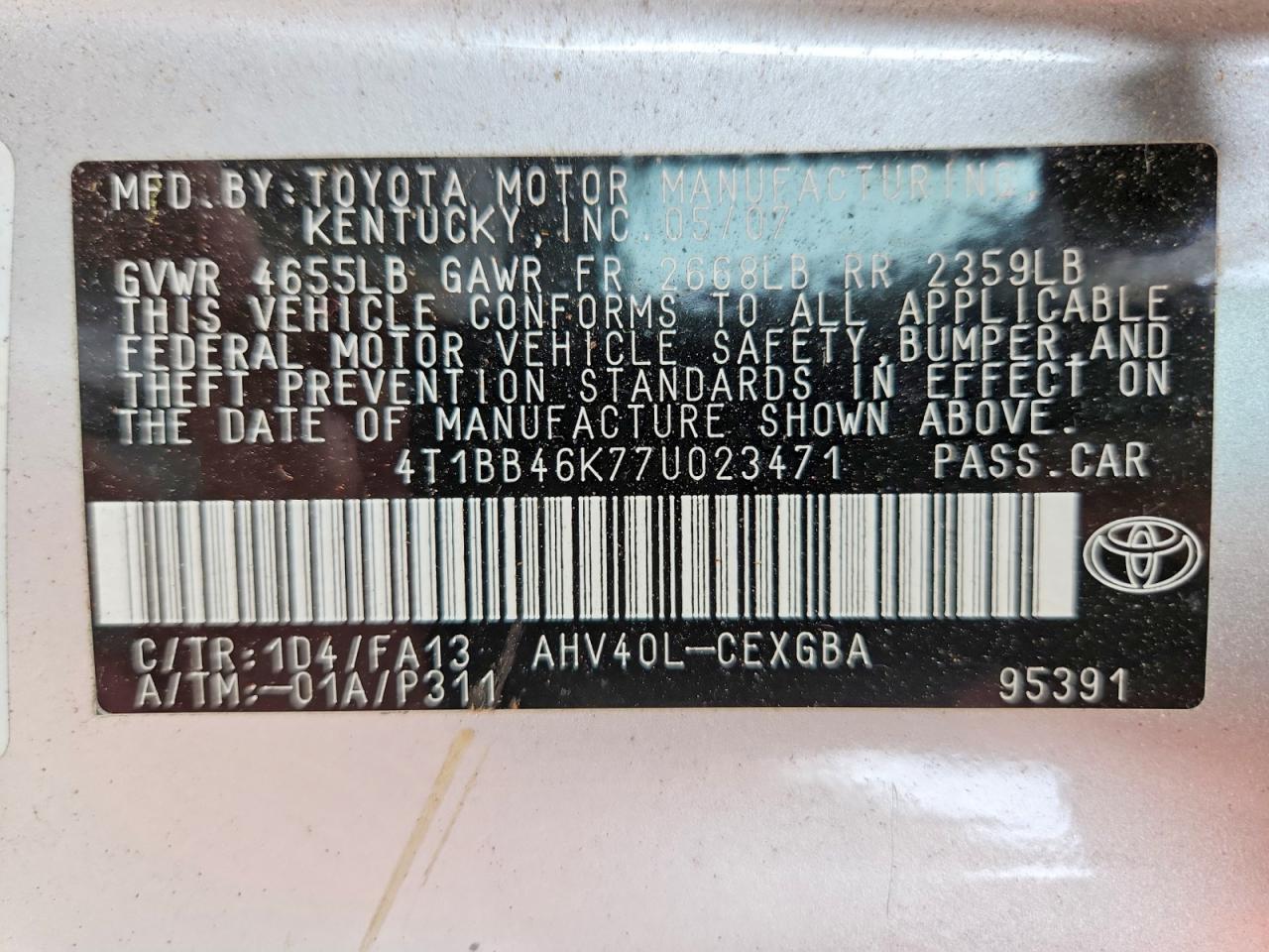 2007 Toyota Camry Hybrid Silver vin: 4T1BB46K77U023471