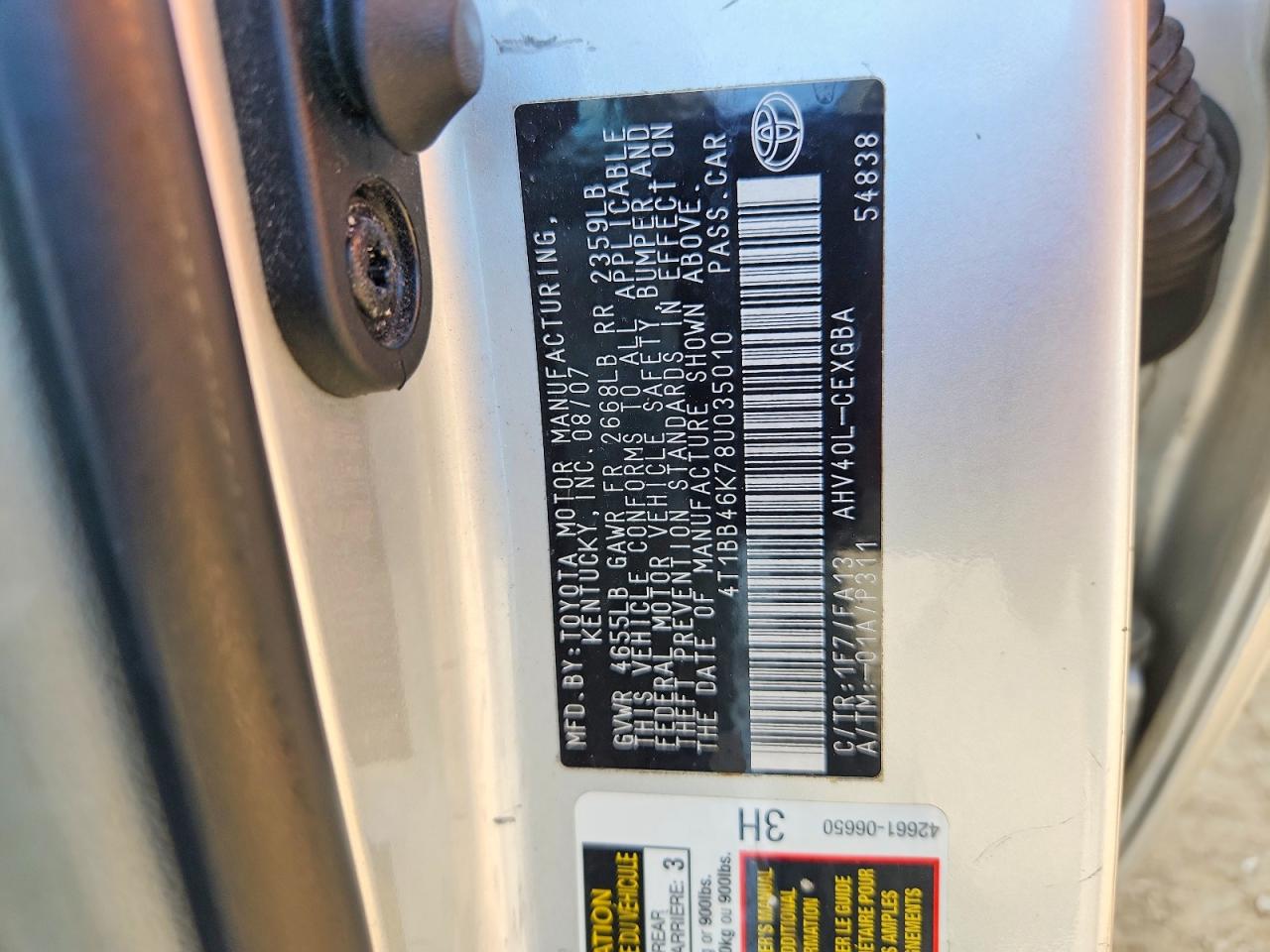 2008 Toyota Camry Hybrid Silver vin: 4T1BB46K78U035010