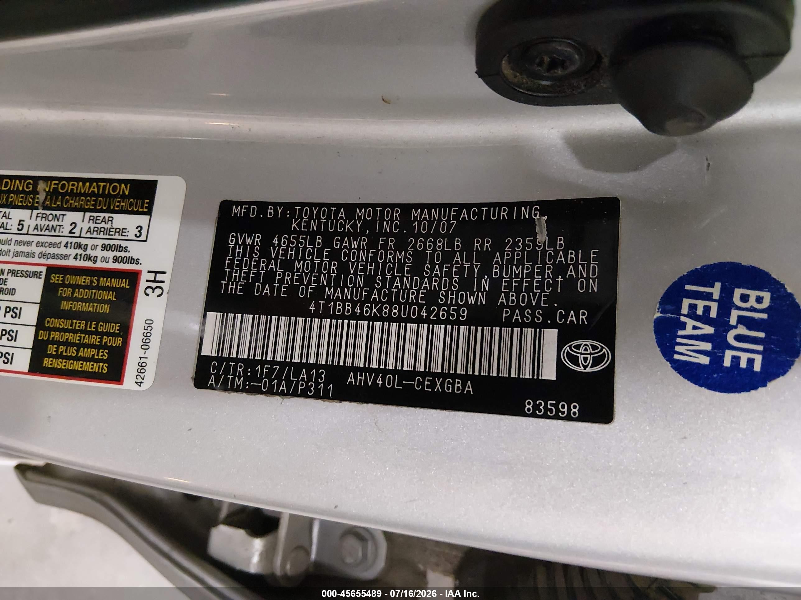 2008 Toyota Camry Hybrid   Silver vin: 4T1BB46K88U042659