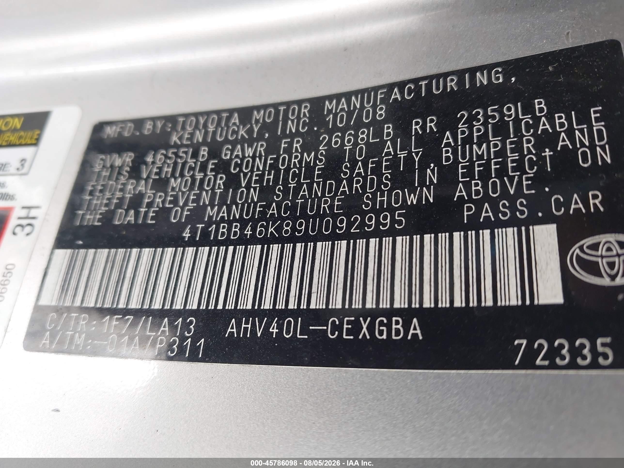 2009 Toyota Camry Hybrid   Silver vin: 4T1BB46K89U092995