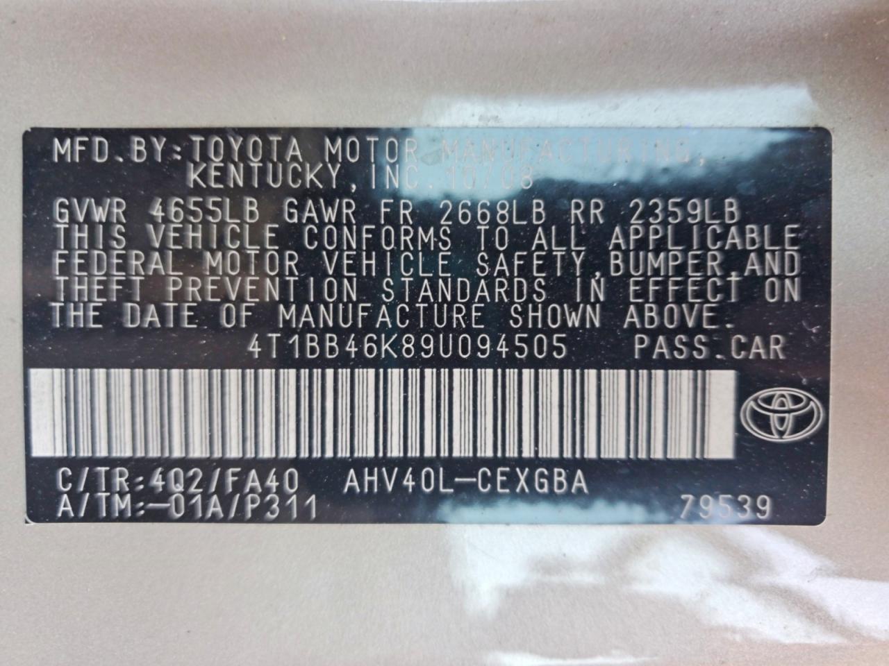 2009 Toyota Camry Hybrid Beige vin: 4T1BB46K89U094505