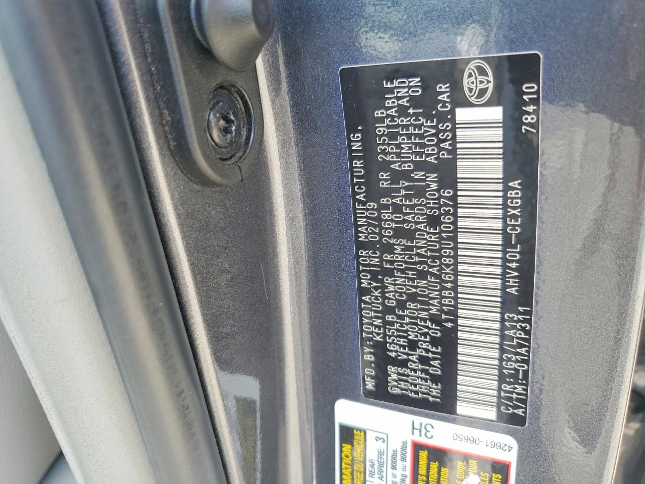 2009 Toyota Camry Hybrid Gray vin: 4T1BB46K89U106376